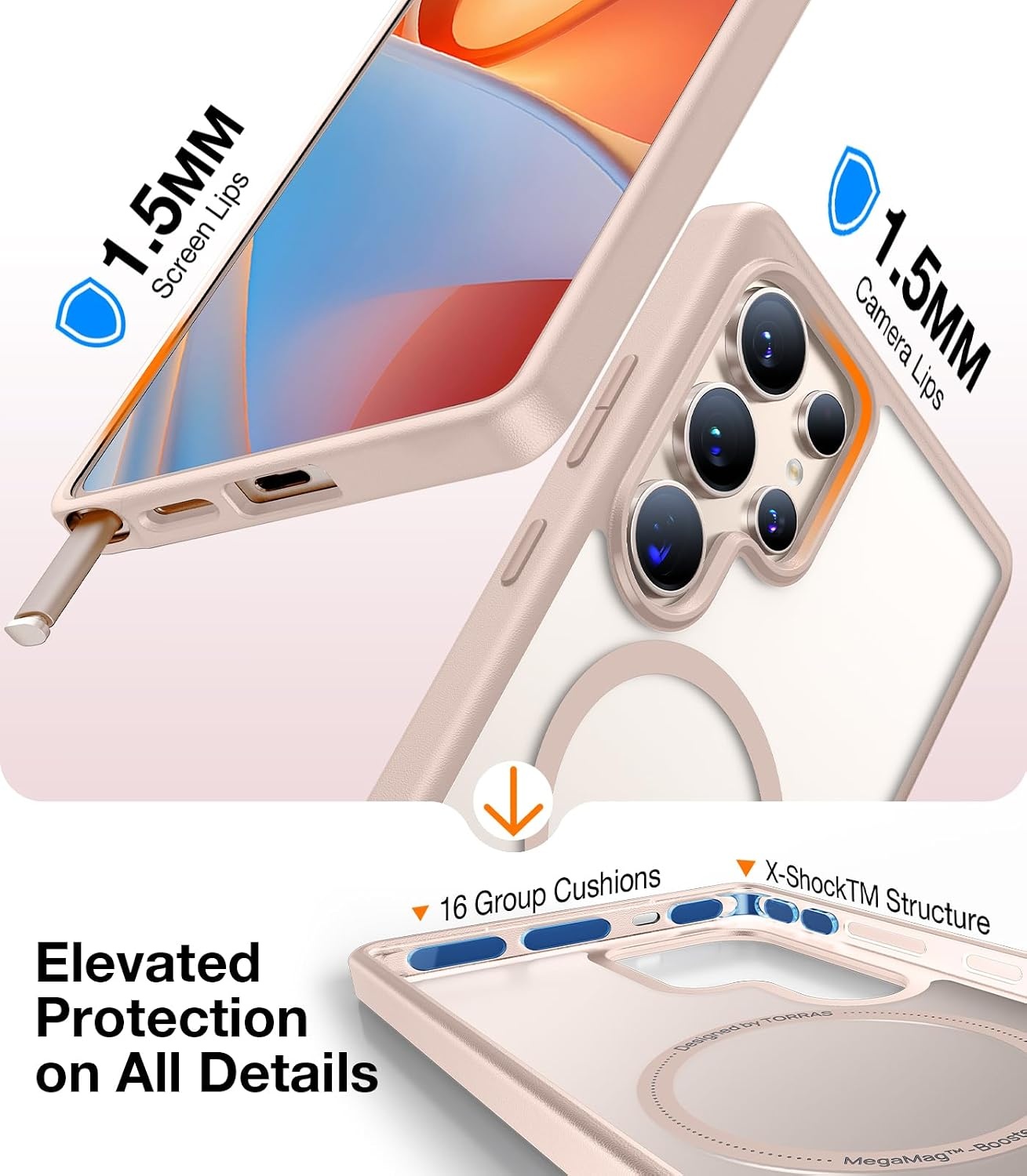 image:imageTORRAS Magnetic Shockproof Case for Samsung Galaxy S25 Plus 12FT Military Grade Protection Fit for MagSafe Translucent Slim Case for Samsung S25Plus Case AntiFingerprint AntiScratch BlackTitanium Pink Gold