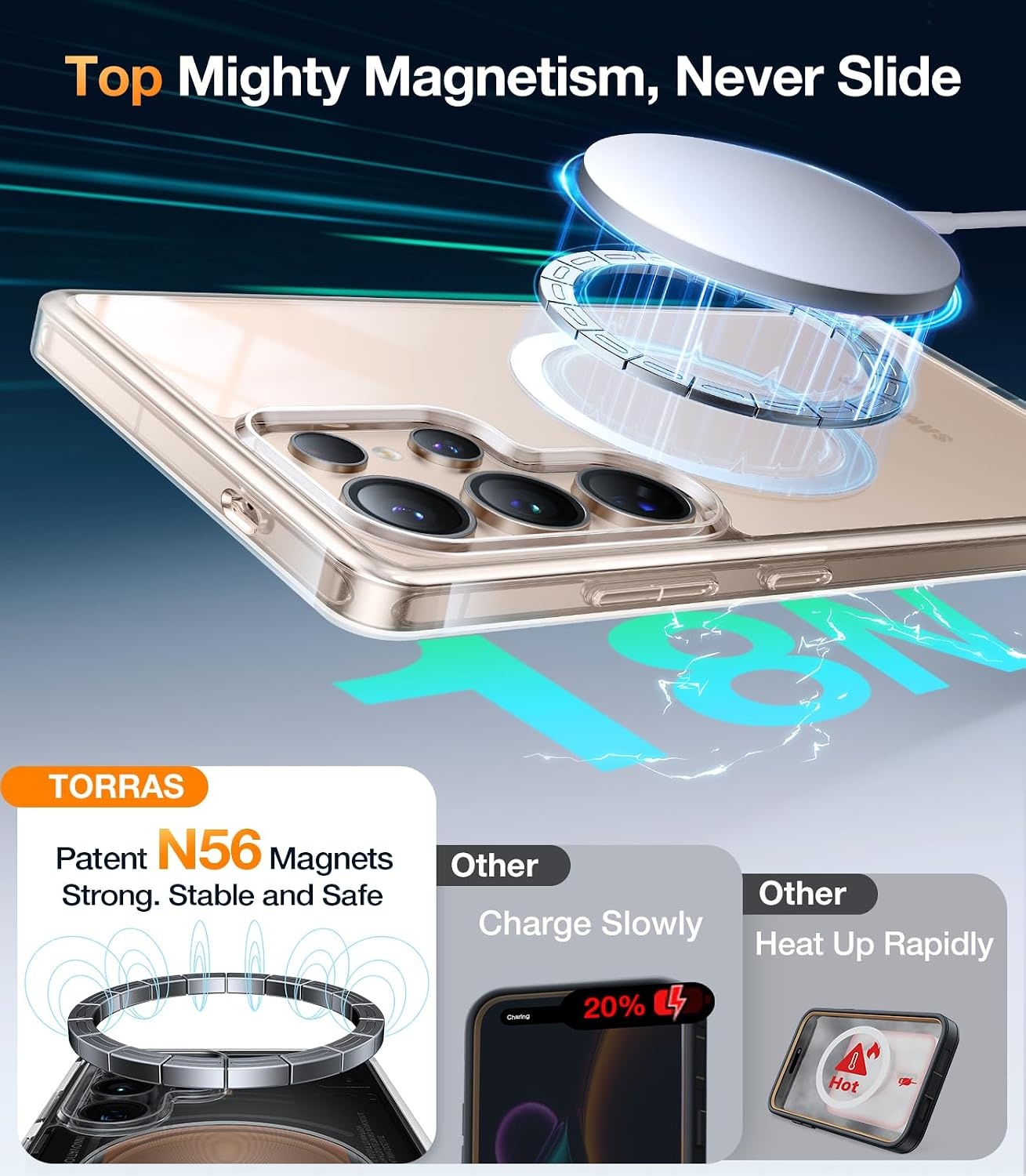 image:imageTORRAS Magnetic Shockproof Case for Samsung Galaxy S25 Plus 12FT Military Grade Protection Fit for MagSafe Translucent Slim Case for Samsung S25Plus Case AntiFingerprint AntiScratch BlackClear