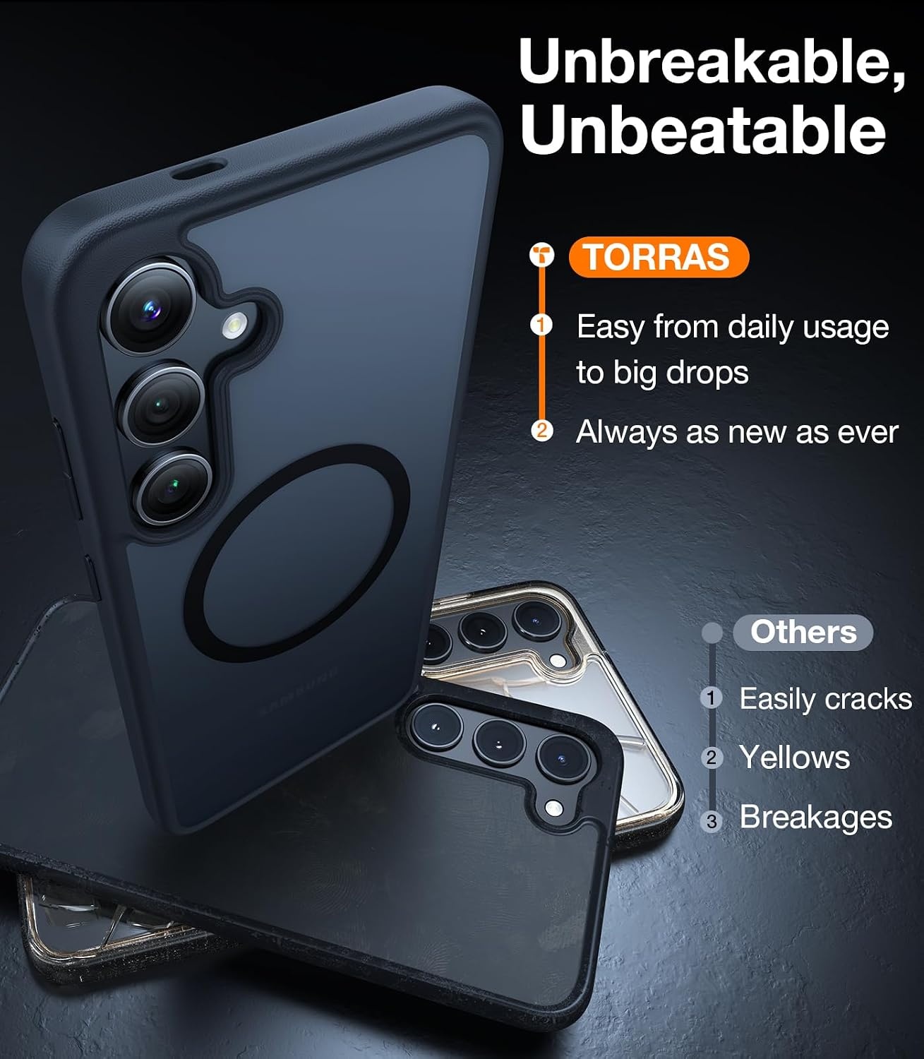 image:imageTORRAS Magnetic Shockproof Case for Samsung Galaxy S25 Plus 12FT Military Grade Protection Fit for MagSafe Translucent Slim Case for Samsung S25Plus Case AntiFingerprint AntiScratch BlackBlack