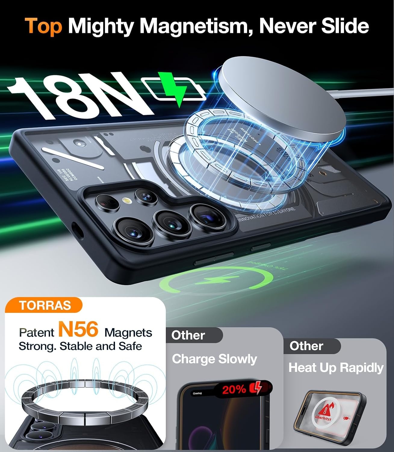 image:imageTORRAS Magnetic Shockproof Case for Samsung Galaxy S25 Plus 12FT Military Grade Protection Fit for MagSafe Translucent Slim Case for Samsung S25Plus Case AntiFingerprint AntiScratch BlackBlack