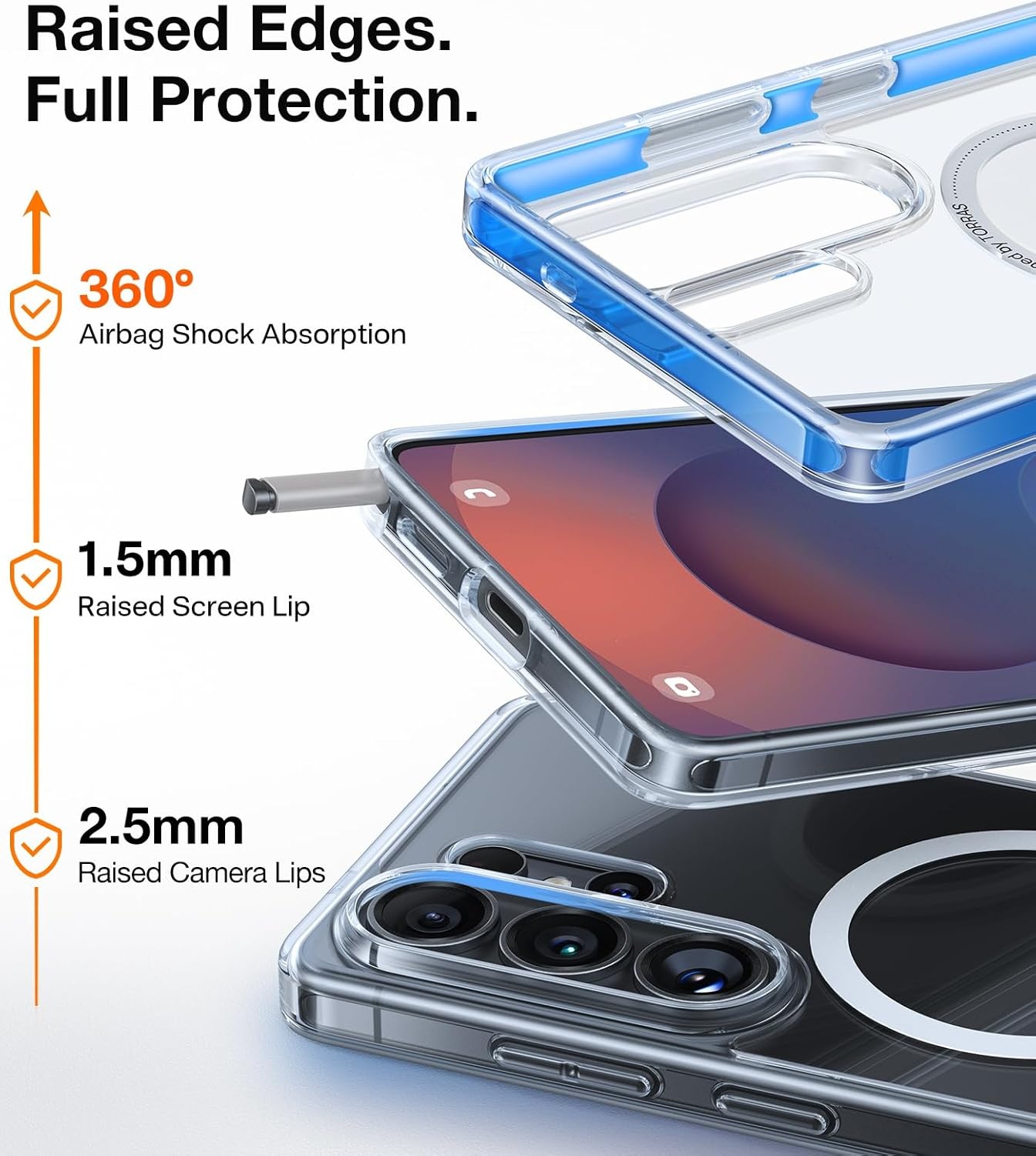 image:imageTORRAS Magnetic Shockproof Case for Samsung Galaxy S25 Plus 12FT Military Grade Protection Fit for MagSafe Translucent Slim Case for Samsung S25Plus Case AntiFingerprint AntiScratch BlackClear