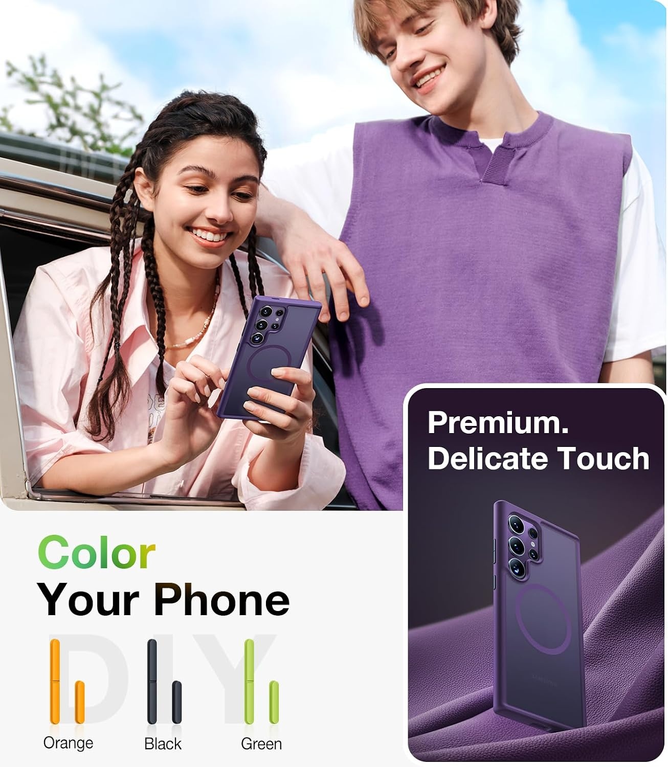 image:imageTORRAS Magnetic Shockproof Case for Samsung Galaxy S25 Plus 12FT Military Grade Protection Fit for MagSafe Translucent Slim Case for Samsung S25Plus Case AntiFingerprint AntiScratch BlackPurple