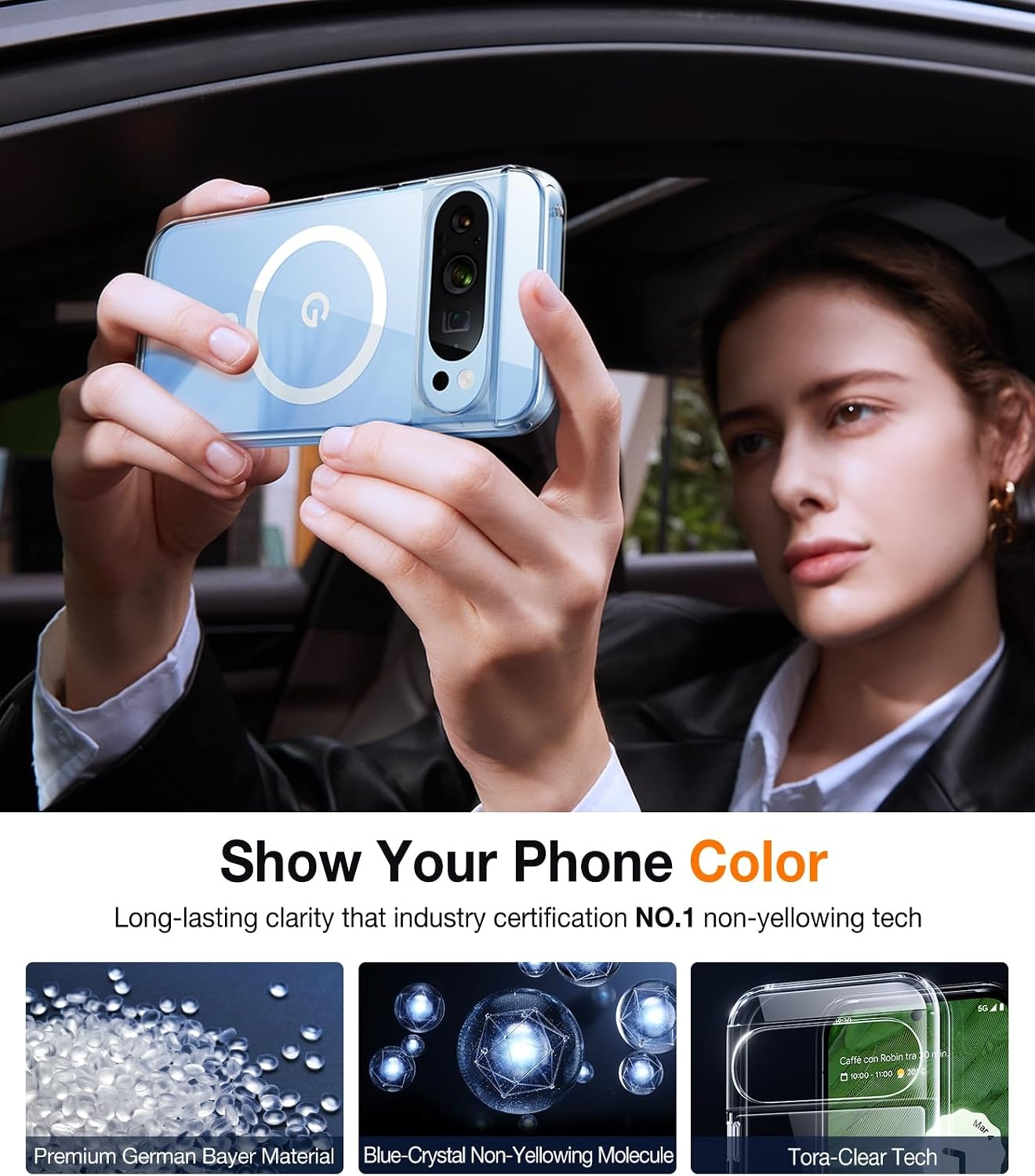 image:imageTORRAS Magnetic Shockproof for Google Pixel 10 Pro XL Case Strong Magnet fit for MagSafe 12FT MilGrade Protection Slim Translucent Matte Case for Pixel 10 Pro XL with MultiColor Buttons GreenClear
