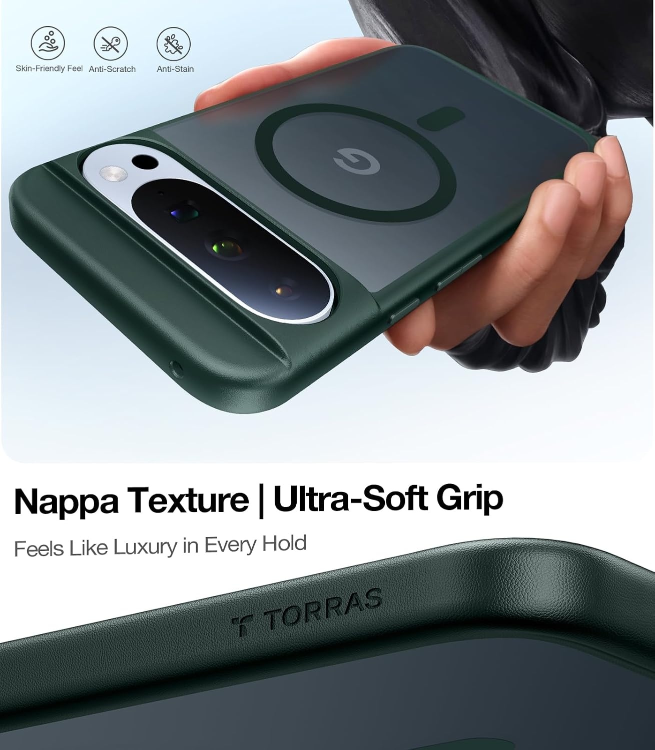 image:imageTORRAS Magnetic Shockproof for Google Pixel 10 Pro XL Case Strong Magnet fit for MagSafe 12FT MilGrade Protection Slim Translucent Matte Case for Pixel 10 Pro XL with MultiColor Buttons Green10PXLGreen
