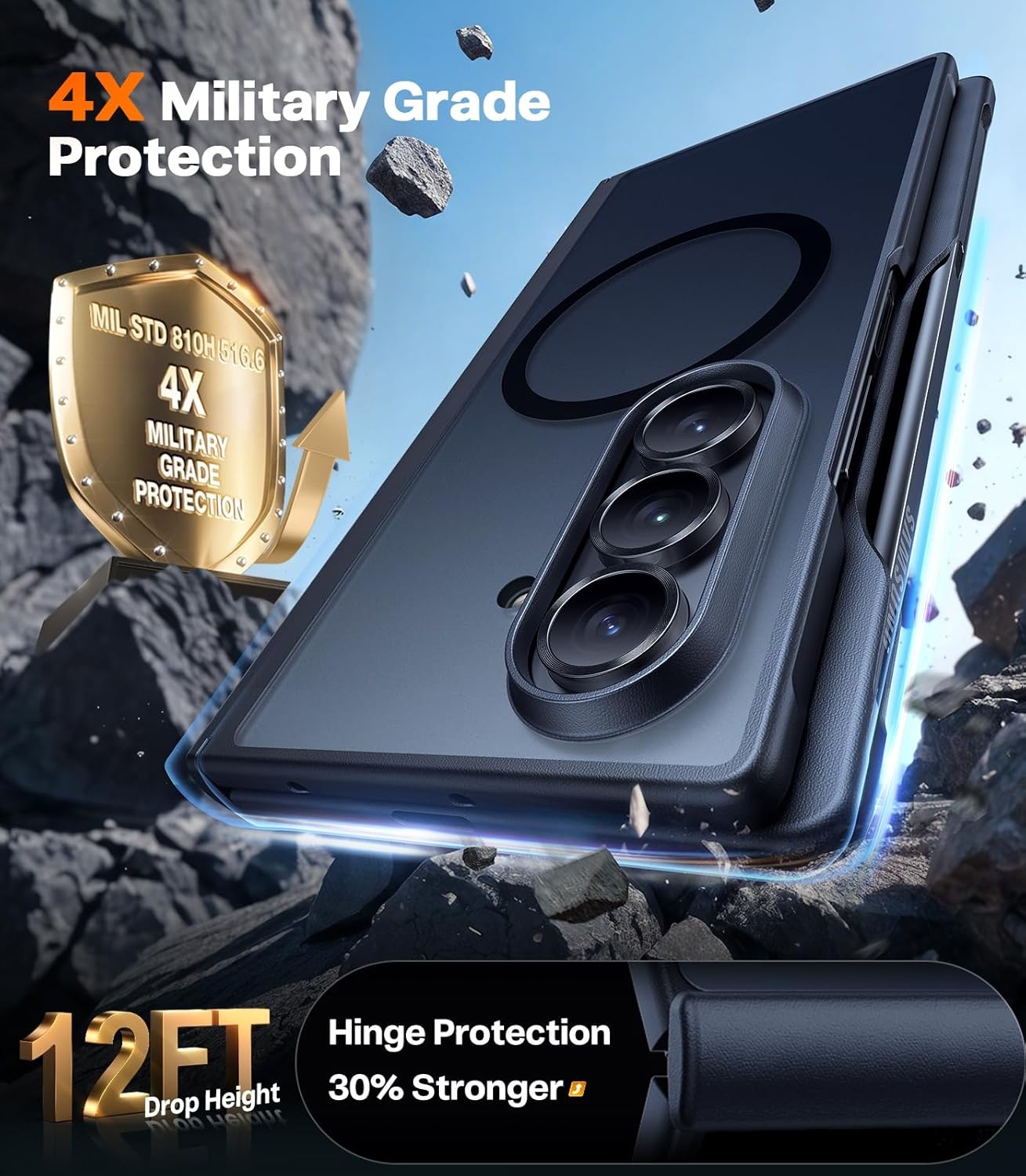 image:imageTORRAS Magnetic Shockproof for Samsung Galaxy Z Fold 7 Case with S Pen Holder amp Screen Protector Fit for MagSafe MilGrade Hinge Protection Translucent Slim Case for Samsung Z Fold 7 Black