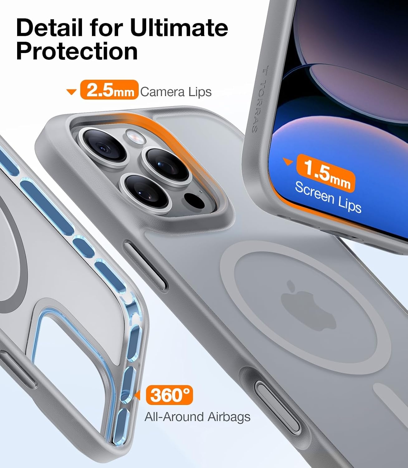 image:imageTORRAS Magnetic Shockproof for iPhone 16 Pro Max Case 4X MilitaryGrade Protection Compatible with MagSafe Translucent Case for iPhone 16 Pro Max AntiScratch Guardian 69Grey