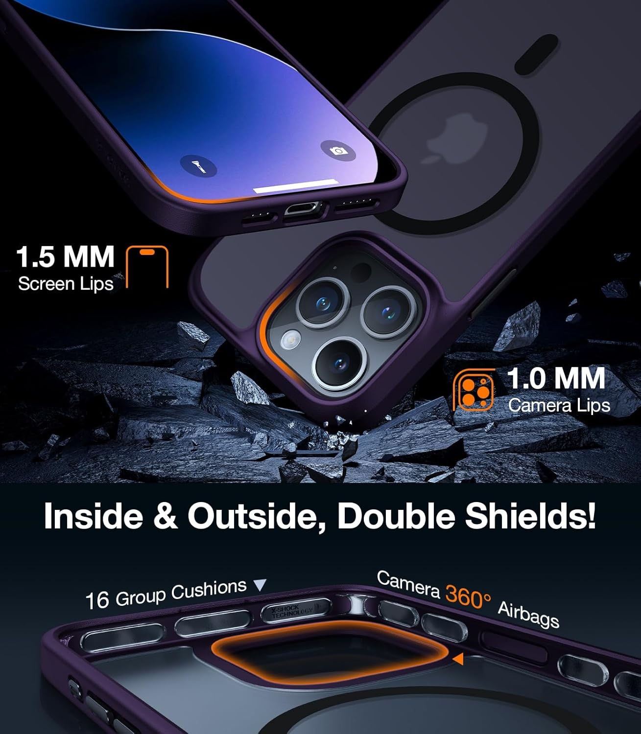 image:imageTORRAS Magnetic Shockproof for iPhone 16 Pro Max Case 4X MilitaryGrade Protection Compatible with MagSafe Translucent Case for iPhone 16 Pro Max AntiScratch Guardian 69Purple