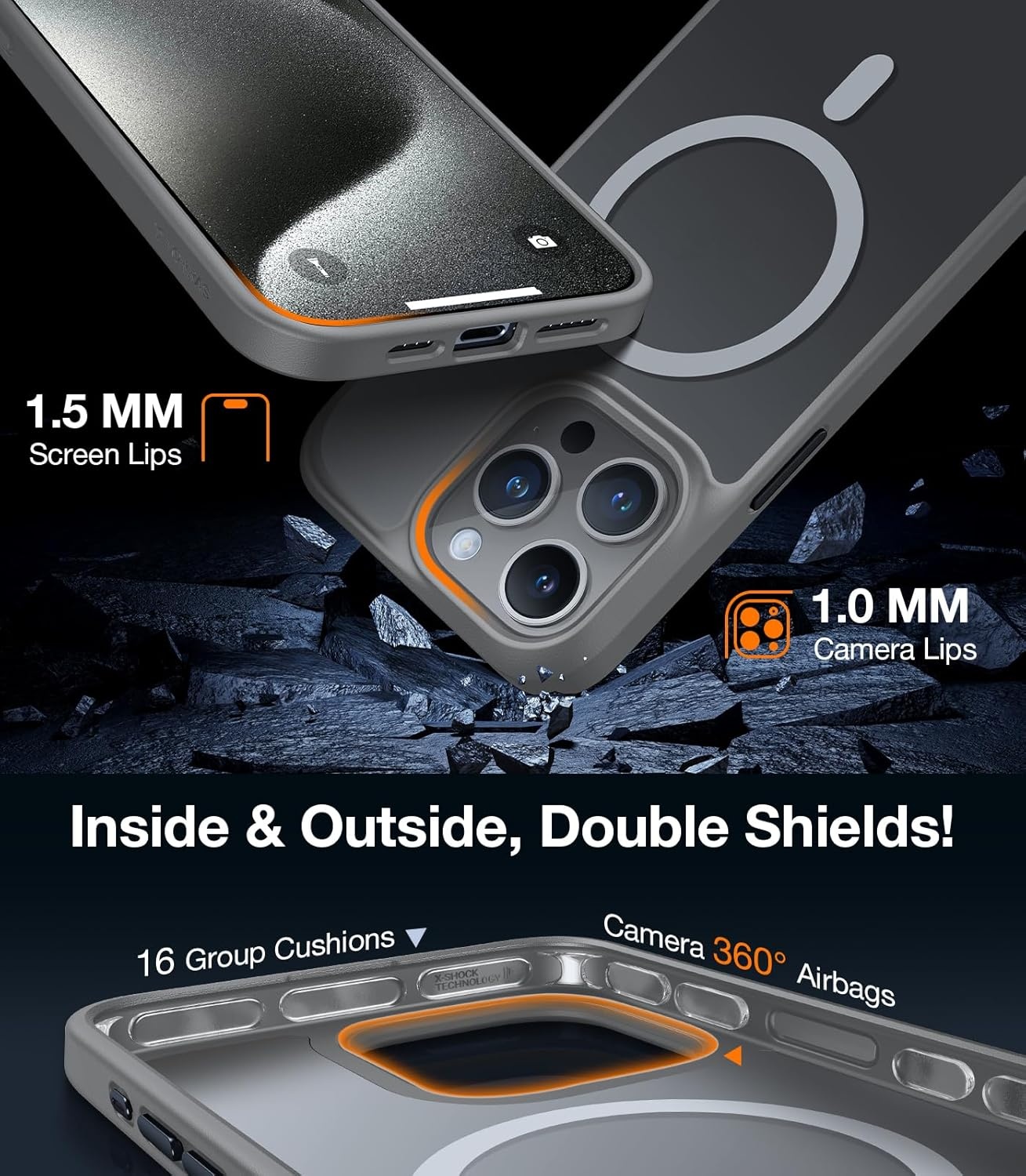 image:imageTORRAS Magnetic Shockproof for iPhone 16 Pro Max Case 4X MilitaryGrade Protection Compatible with MagSafe Translucent Case for iPhone 16 Pro Max AntiScratch Guardian 69Grey
