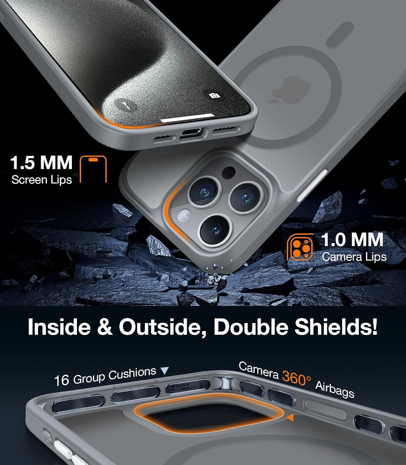 image:imageTORRAS Magnetic Shockproof for iPhone 17 Pro Case Camera Control Compatible with MagSafe MilitaryGrade Protection Stronger Slim Translucent Phone Case for iPhone 17 Pro BlackGrey