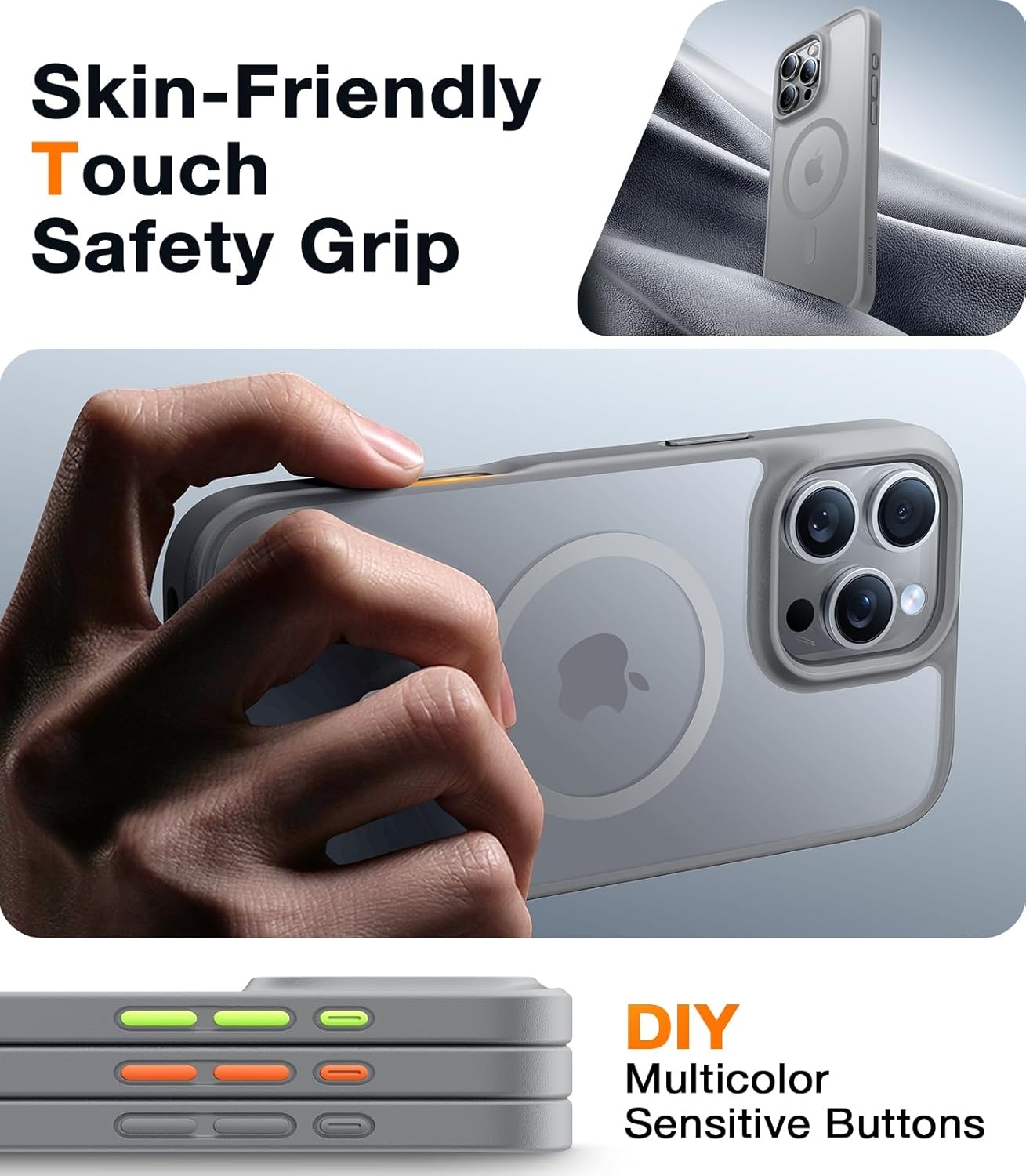 image:imageTORRAS Magnetic Shockproof for iPhone 17 Pro Case Camera Control Compatible with MagSafe MilitaryGrade Protection Stronger Slim Translucent Phone Case for iPhone 17 Pro BlackGrey