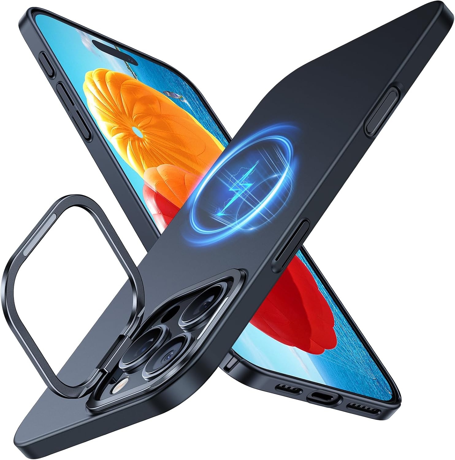 image:imageTORRAS Magnetic Slim Fit Case for iPhone 16 Pro with Stand Compatible with MagSafe Builtin Stash Stand Ultra Thin AntiScratch Matte Hard Phone Case 63 inch Desert Titanium GoldBlack