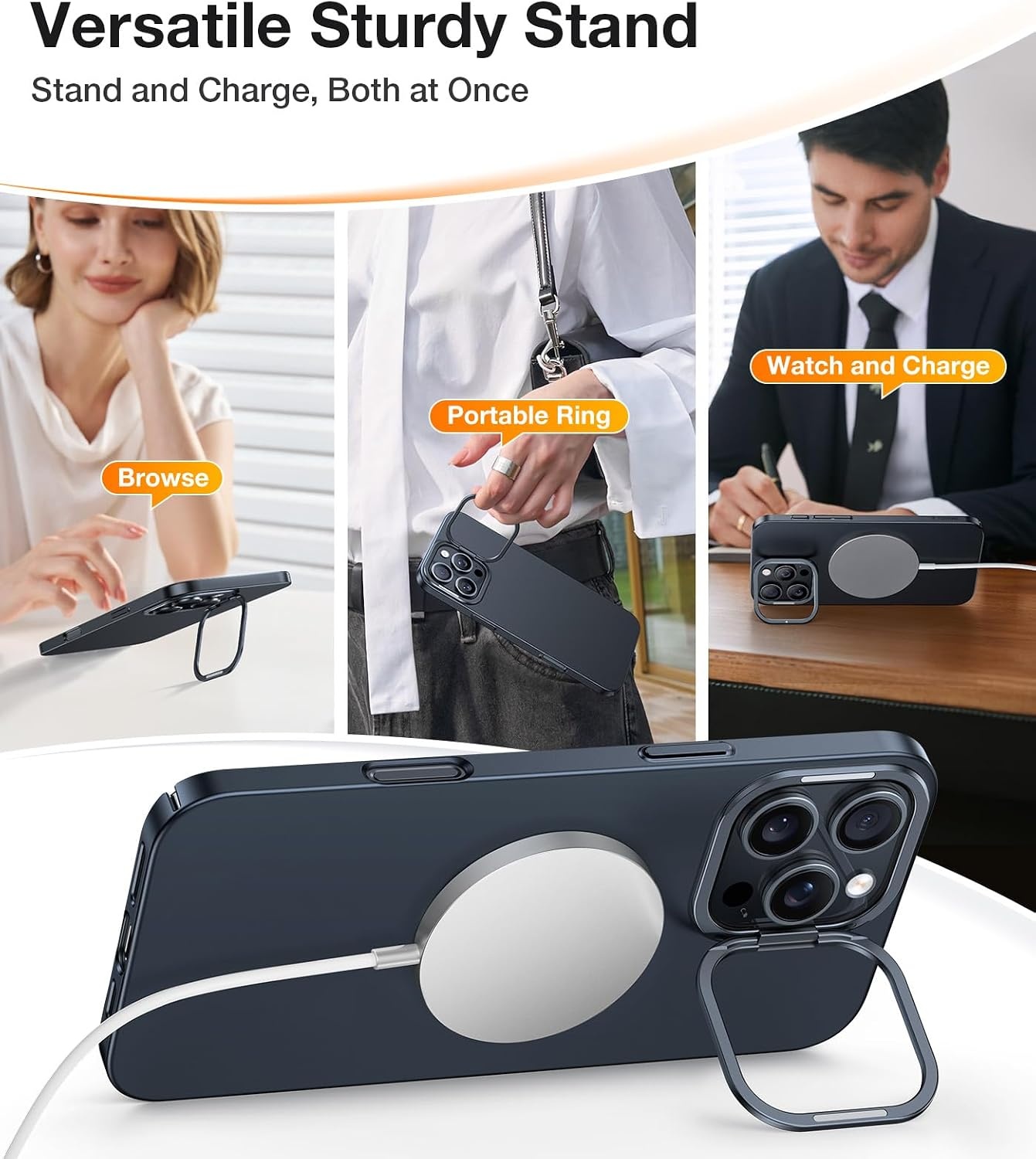 image:imageTORRAS Magnetic Slim Fit Case for iPhone 16 Pro with Stand Compatible with MagSafe Builtin Stash Stand Ultra Thin AntiScratch Matte Hard Phone Case 63 inch Desert Titanium GoldBlack