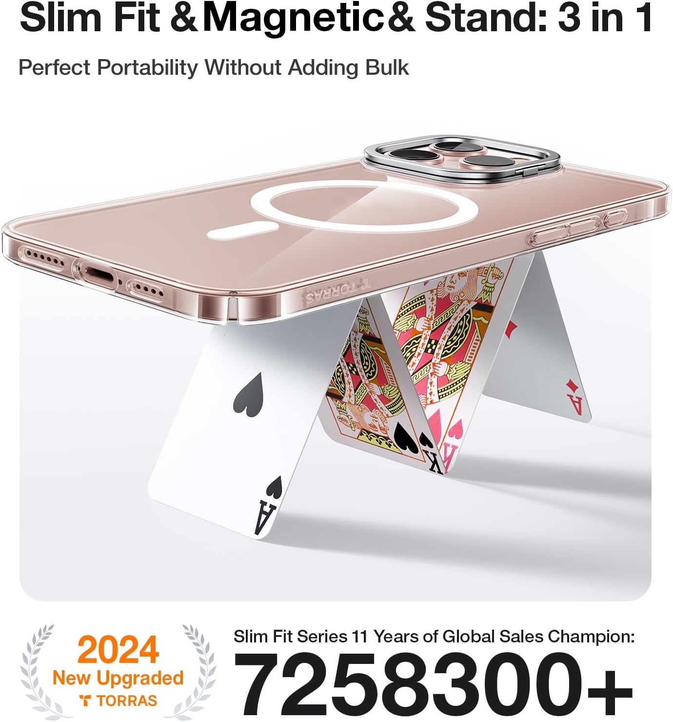 image:imageTORRAS Magnetic Slim Fit Case for iPhone 16 Pro with Stand Compatible with MagSafe Builtin Stash Stand Ultra Thin AntiScratch Matte Hard Phone Case 63 inch Desert Titanium GoldClear