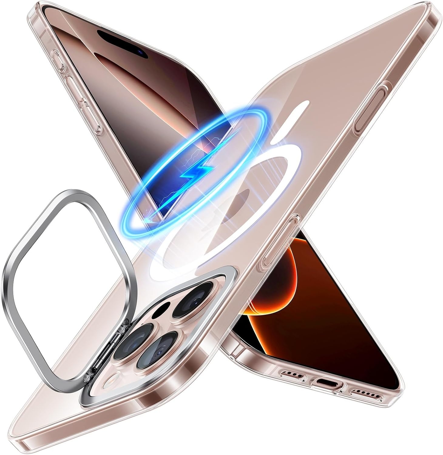image:imageTORRAS Magnetic Slim Fit Case for iPhone 16 Pro with Stand Compatible with MagSafe Builtin Stash Stand Ultra Thin AntiScratch Matte Hard Phone Case 63 inch Desert Titanium GoldClear