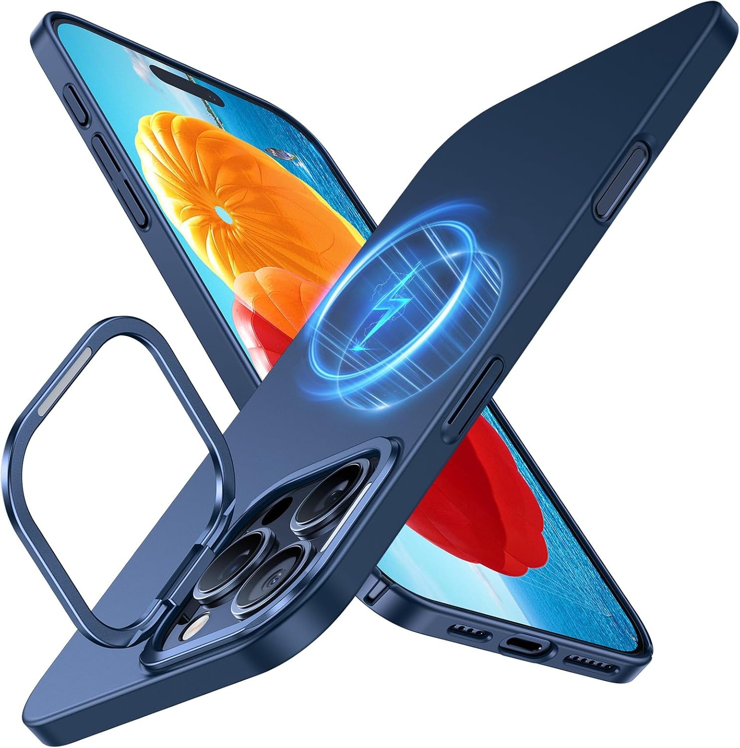 image:imageTORRAS Magnetic Slim Fit for iPhone 16 Pro Max Case with Stand UltraThin 16 Pro Max Phone Case Compatible with MagSafe Builtin Stash Stand Light AntiScratch Matte Hard PC 69 inch Black4Navy blue