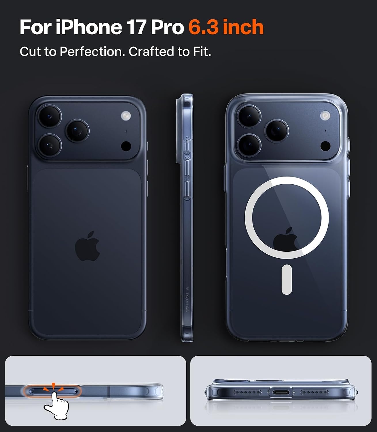 image:imageTORRAS Magnetic Slim Fit for iPhone 17 Pro Case 63 inch UltraThin Compatible with MagSafe Lightweight Matte AntiScratch Hard PC Cover Phone Case for iPhone 17 Pro OriginFit Deep Blue3Clear