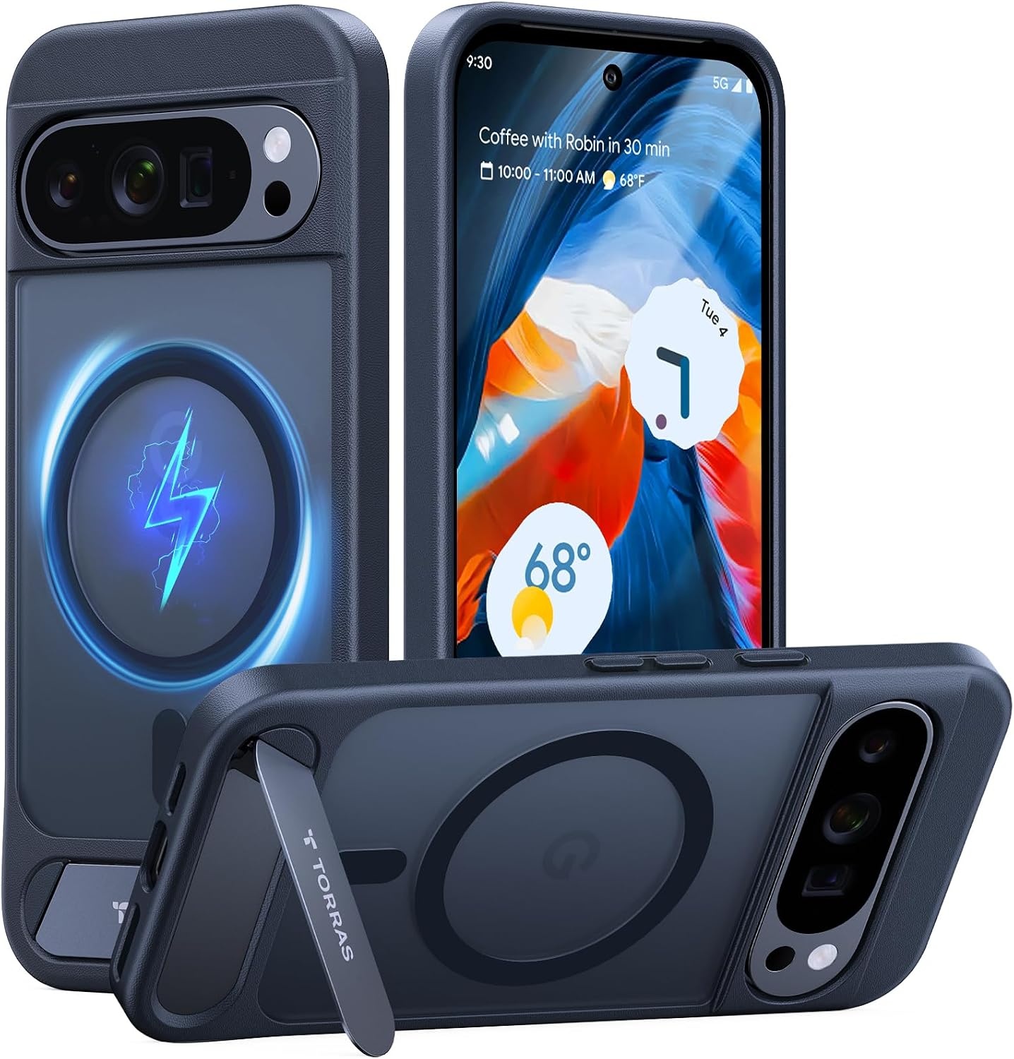 image:imageTORRAS Magnetic amp Stand for Google Pixel 8 Pro Case Fit for MagSafe 12FT MilGrade Drop Protection Slim Fit for Google Pixel 8 Pro Phone Case with Builtin Flush Kickstand Translucent Matte BlackBlack