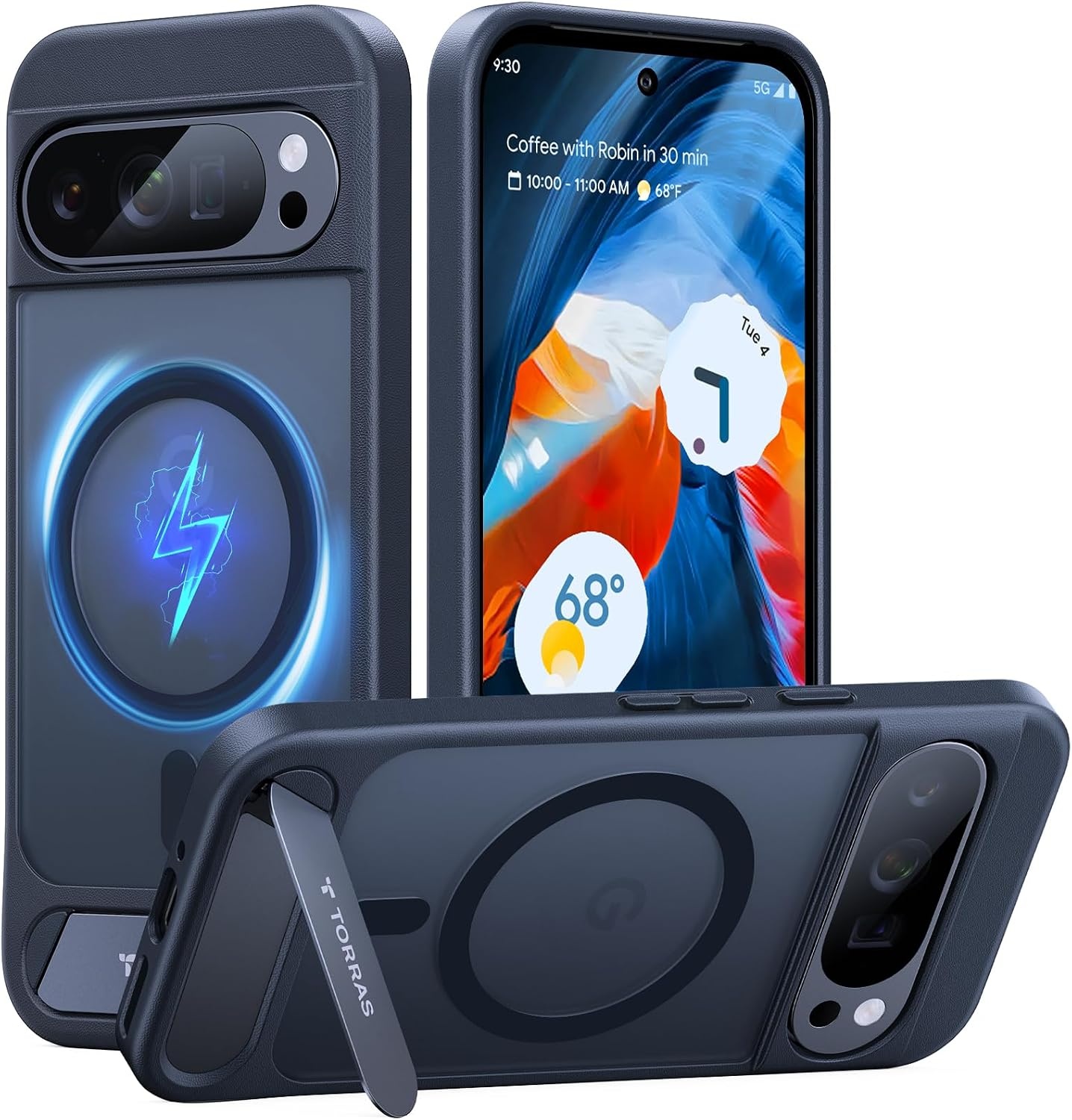 image:imageTORRAS Magnetic amp Stand for Google Pixel 8 Pro Case Fit for MagSafe 12FT MilGrade Drop Protection Slim Fit for Google Pixel 8 Pro Phone Case with Builtin Flush Kickstand Translucent Matte BlackBlack