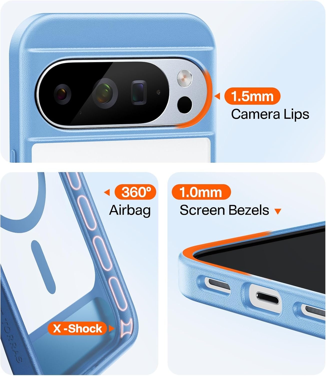 image:imageTORRAS Magnetic amp Stand for Google Pixel 8 Pro Case Fit for MagSafe 12FT MilGrade Drop Protection Slim Fit for Google Pixel 8 Pro Phone Case with Builtin Flush Kickstand Translucent Matte BlackBlue