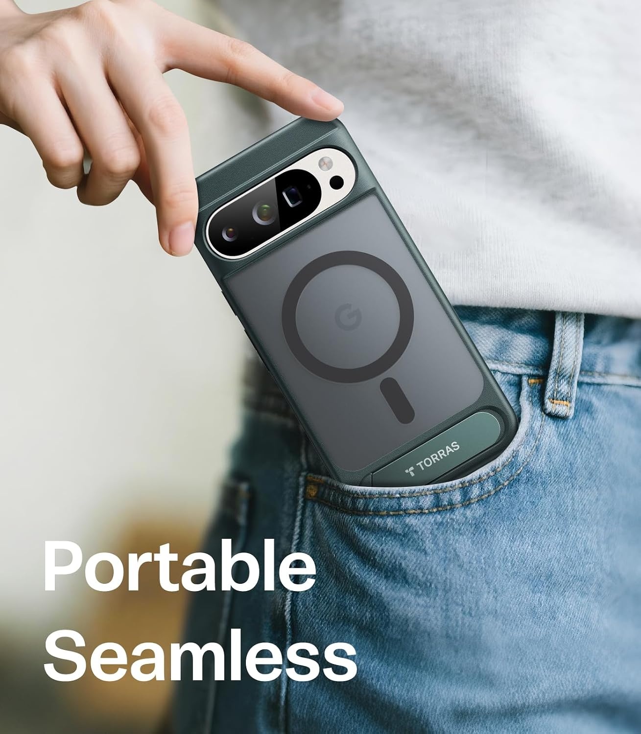 image:imageTORRAS Magnetic amp Stand for Google Pixel 9 Pro XL Case Clear Fit for MagSafe 12FT MilGrade Drop Protection Slim Fit for Google Pixel 9 Pro XL Phone Case with Builtin Kickstand Diamond ClearGreen