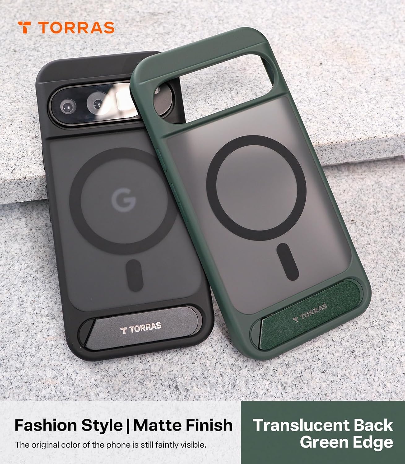 image:imageTORRAS Magnetic amp Stand for Google Pixel 9 Pro XL Case Clear Fit for MagSafe 12FT MilGrade Drop Protection Slim Fit for Google Pixel 9 Pro XL Phone Case with Builtin Kickstand Diamond ClearGreen
