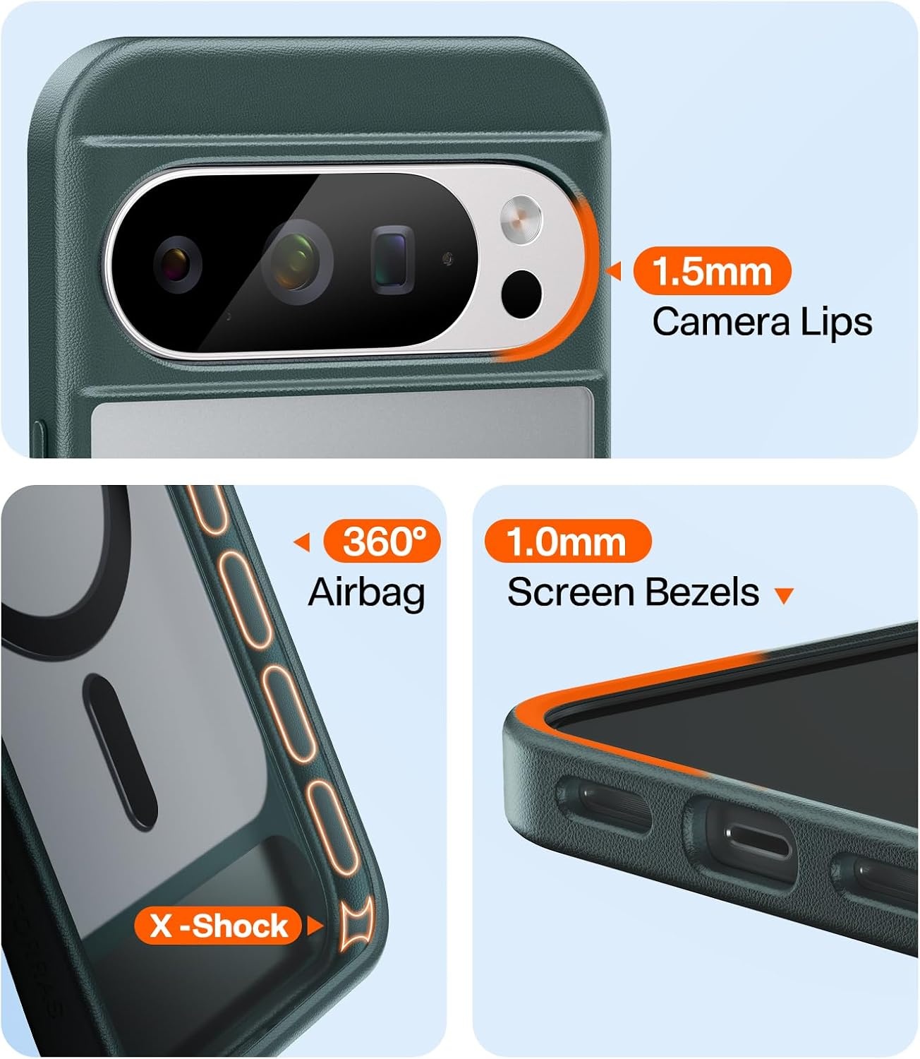 image:imageTORRAS Magnetic amp Stand for Google Pixel 9 Pro XL Case Clear Fit for MagSafe 12FT MilGrade Drop Protection Slim Fit for Google Pixel 9 Pro XL Phone Case with Builtin Kickstand Diamond ClearGreen