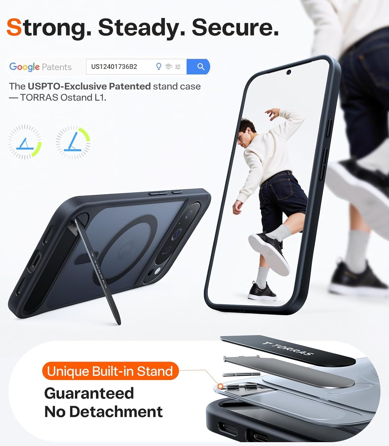 image:imageTORRAS Magnetic amp Stand for Google Pixel 9 Pro XL Case Clear Fit for MagSafe 12FT MilGrade Drop Protection Slim Fit for Google Pixel 9 Pro XL Phone Case with Builtin Kickstand Diamond ClearBlack
