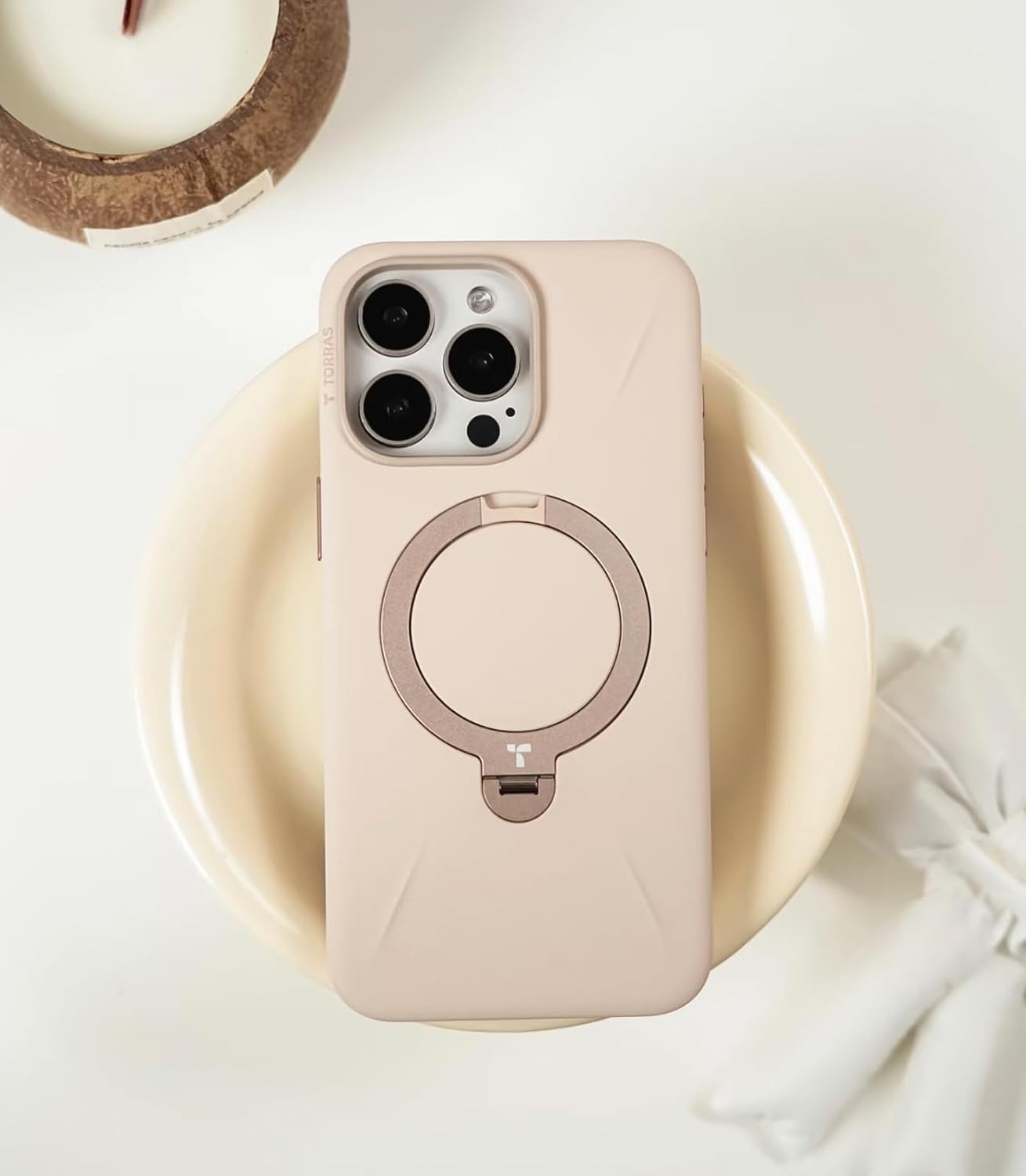 image:imageTORRAS Magnetic for iPhone 16 Pro Max Case Silicone with Stand Fit for MagSafe 360 Ring Stand with Camera Control Ostand Q3 Silicone Rubber Soft Case for iPhone 16 Pro Max 69 Dune BeigeDune Beige