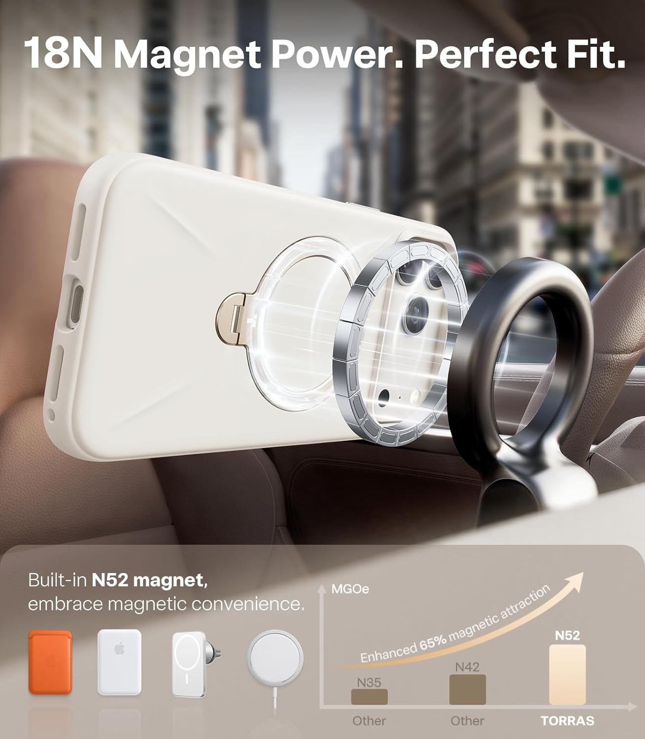 image:imageTORRAS Magnetic for iPhone 16 Pro Max Case Silicone with Stand Fit for MagSafe 360 Ring Stand with Camera Control Ostand Q3 Silicone Rubber Soft Case for iPhone 16 Pro Max 69 Dune BeigeIvory Gold