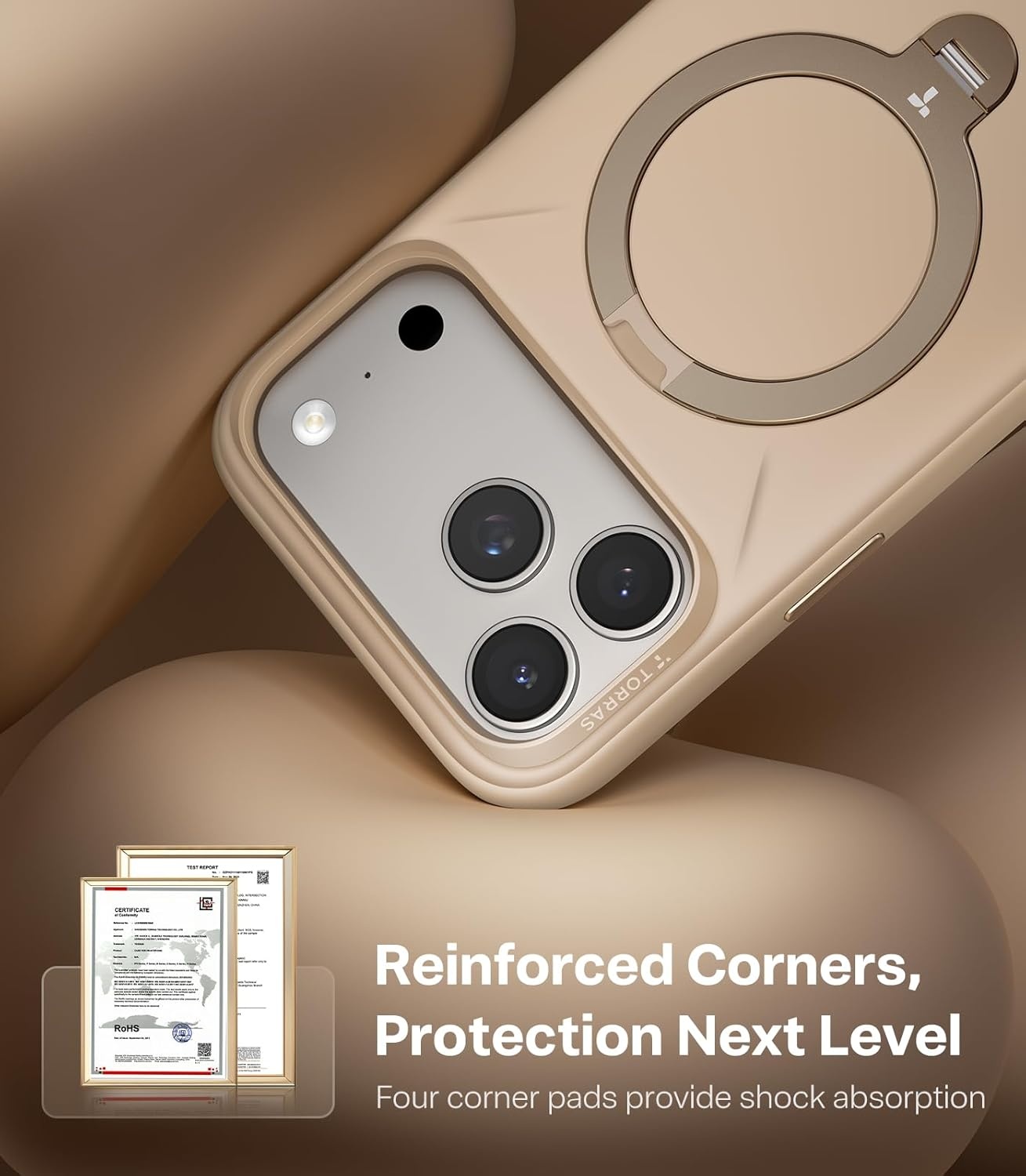 image:imageTORRAS Magnetic for iPhone 16 Pro Max Case Silicone with Stand Fit for MagSafe 360 Ring Stand with Camera Control Ostand Q3 Silicone Rubber Soft Case for iPhone 16 Pro Max 69 Dune BeigeBeige