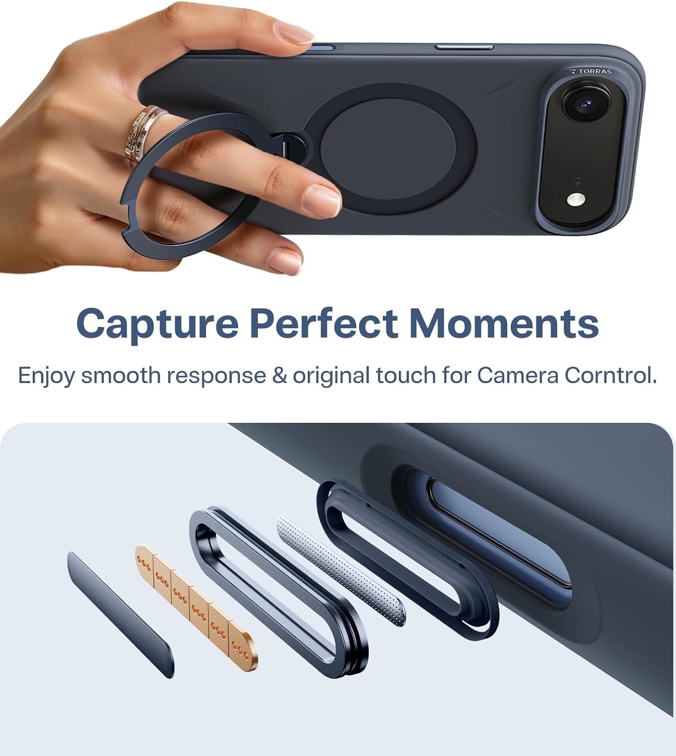 image:imageTORRAS Magnetic for iPhone 16 Pro Max Case Silicone with Stand Fit for MagSafe 360 Ring Stand with Camera Control Ostand Q3 Silicone Rubber Soft Case for iPhone 16 Pro Max 69 Dune Beige17 AirBlue