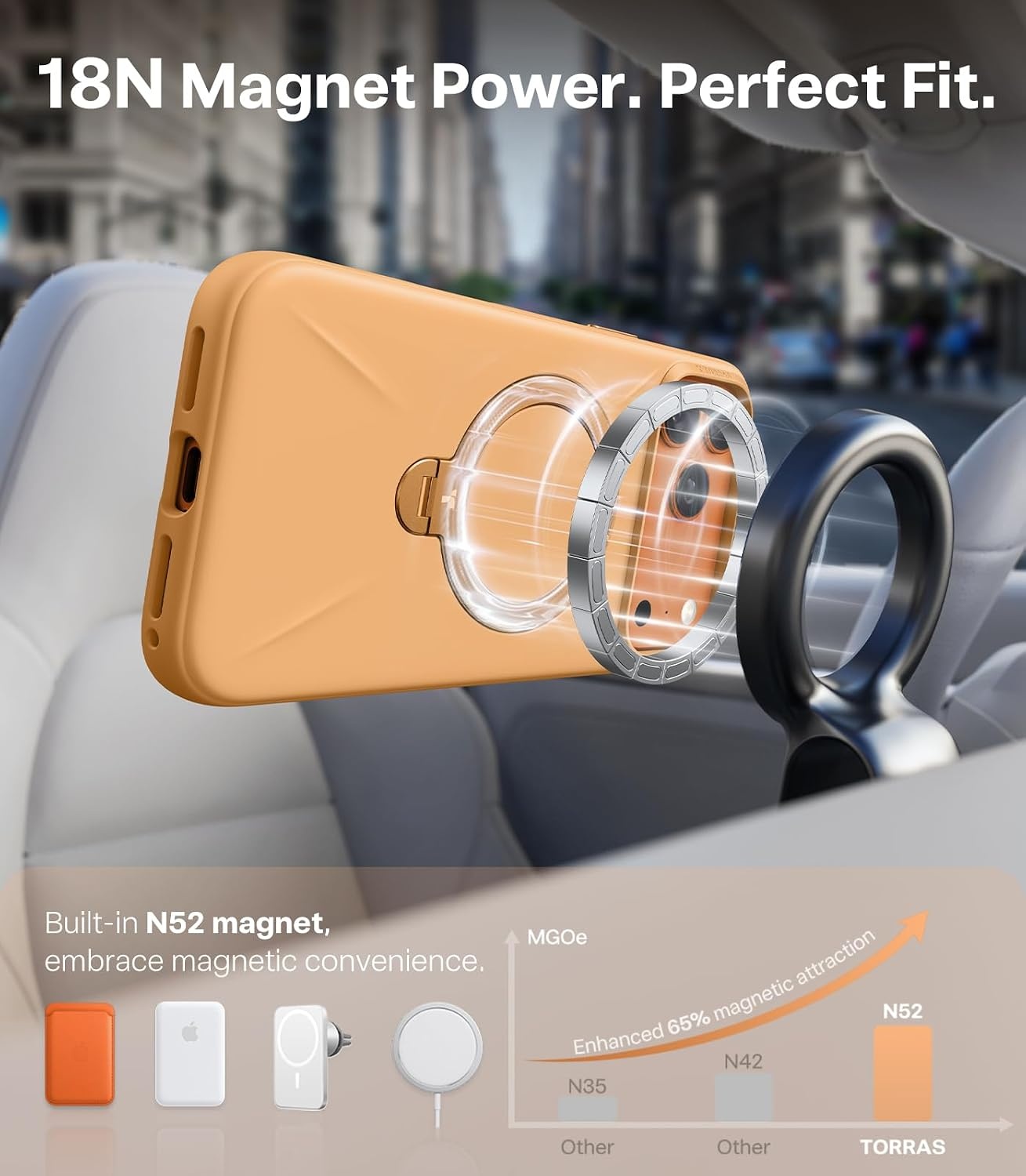 image:imageTORRAS Magnetic for iPhone 16 Pro Max Case Silicone with Stand Fit for MagSafe 360 Ring Stand with Camera Control Ostand Q3 Silicone Rubber Soft Case for iPhone 16 Pro Max 69 Dune BeigePastel Orange