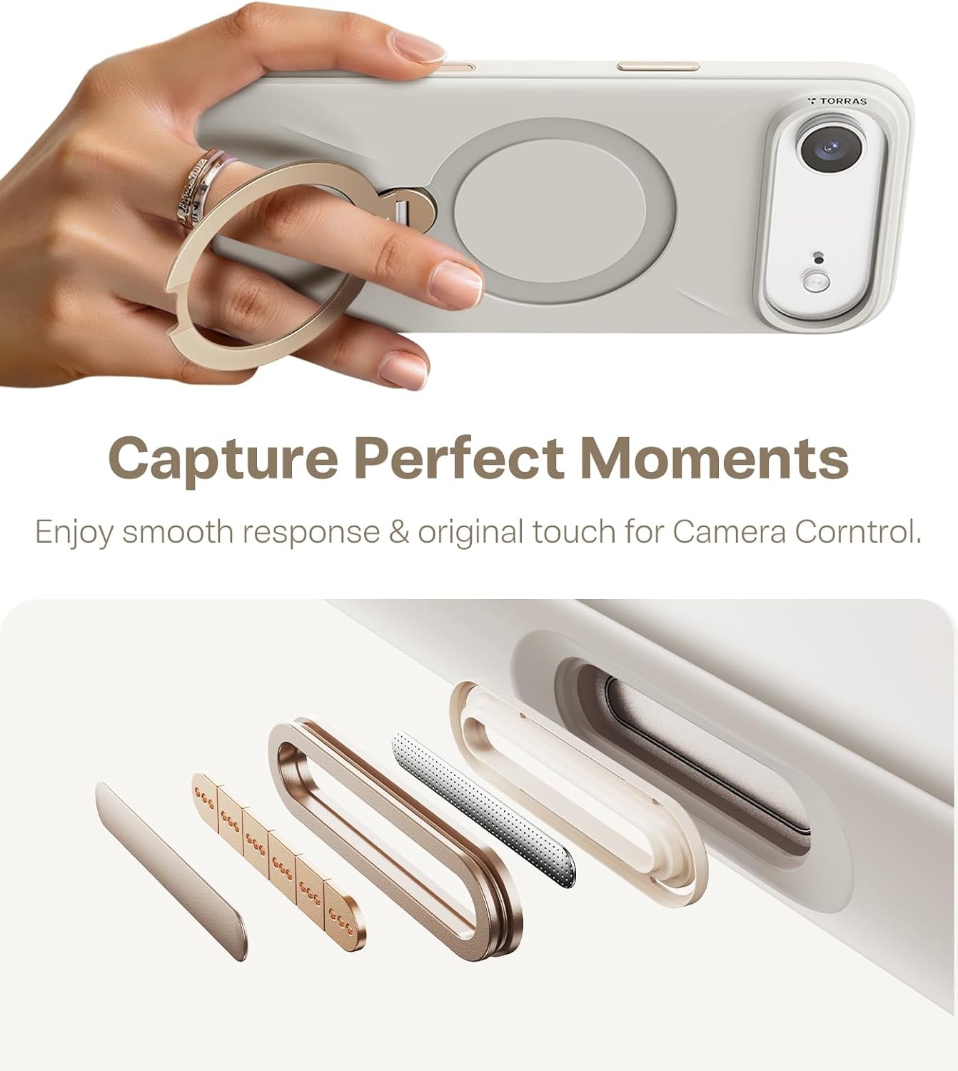image:imageTORRAS Magnetic for iPhone 16 Pro Max Case Silicone with Stand Fit for MagSafe 360 Ring Stand with Camera Control Ostand Q3 Silicone Rubber Soft Case for iPhone 16 Pro Max 69 Dune Beige17 AirIvory