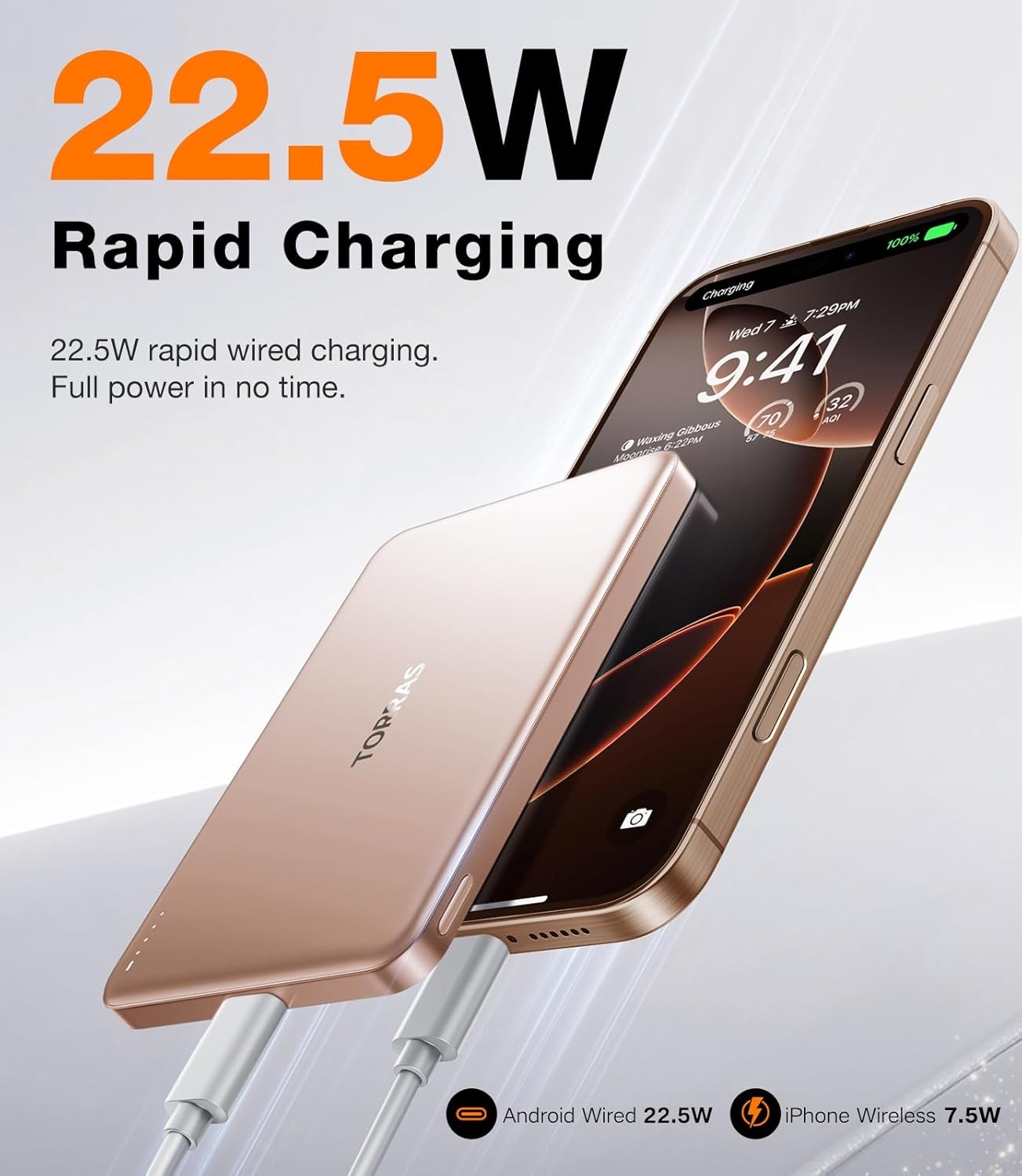 image:imageTORRAS MiniMag Power BankUltraSlim 10000mAh Magnetic Wireless Portable Charger 225W Fast Charging iPhone Air Magnetic Battery Pack Designed for iPhone 17 Pro Max17 ProAir1615141312 GrayDune Gold