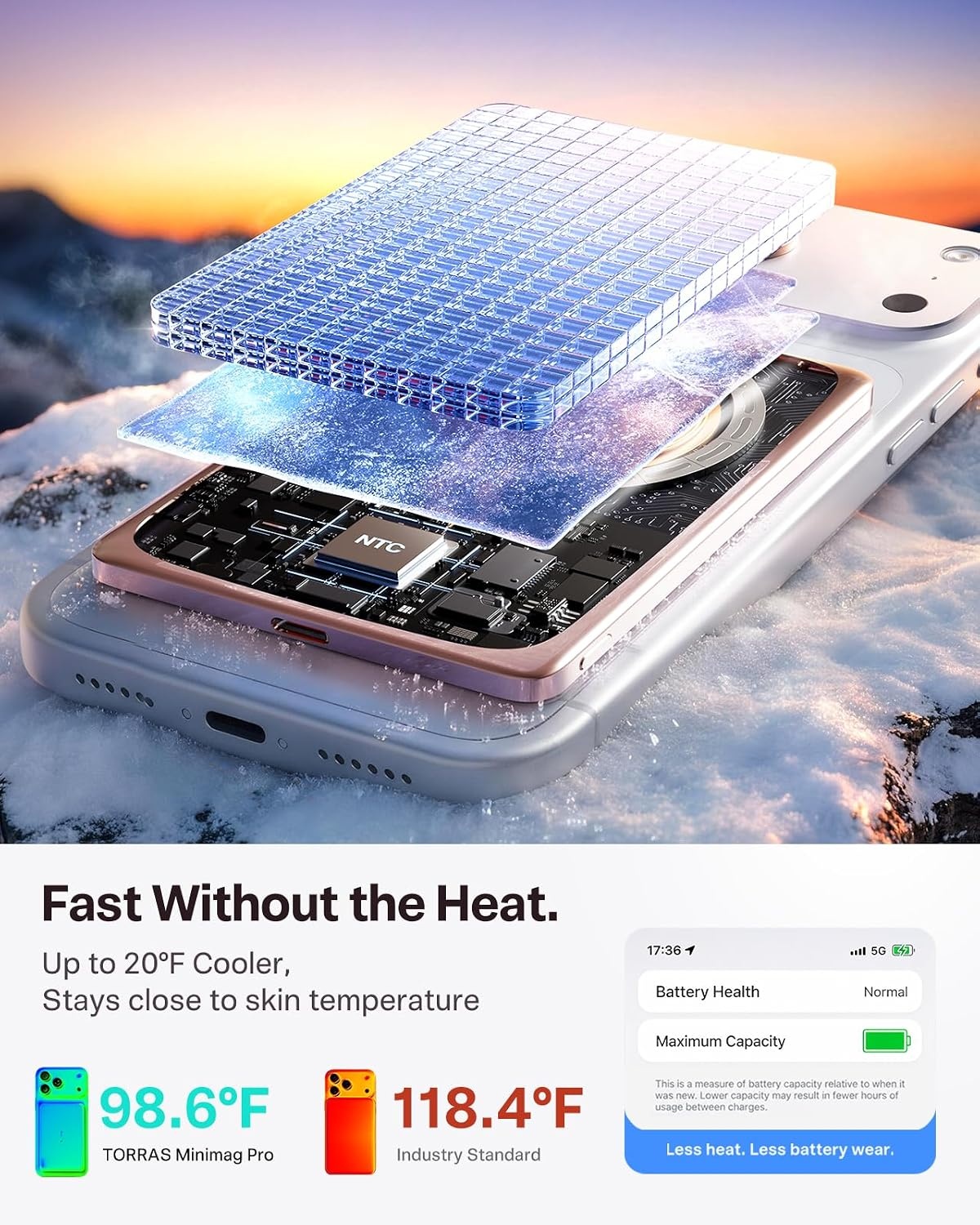 image:imageTORRAS MiniMag Pro Power Bank Ultra Slim Semi SolidState Portable Charger Wireless 5000mAh Magnetic Battery Pack Fast Charging Travel Essential for iPhone 171615141312 Infinite GreyPink