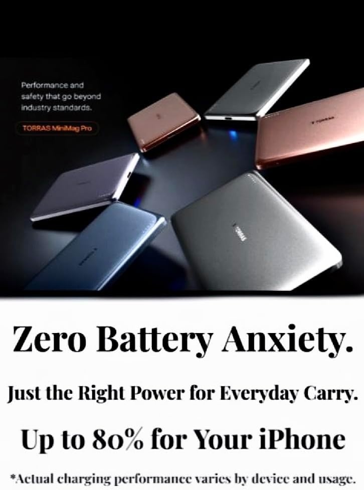 image:imageTORRAS MiniMag Pro Power Bank Ultra Slim Semi SolidState Portable Charger Wireless 5000mAh Magnetic Battery Pack Fast Charging Travel Essential for iPhone 171615141312 Infinite GreyGrey