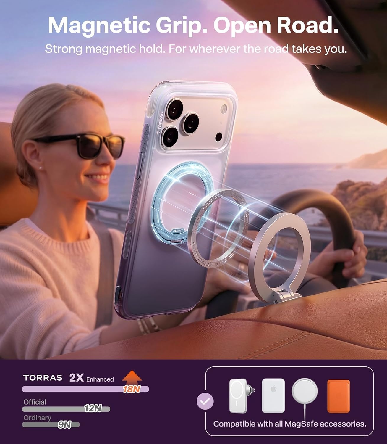 image:imageTORRAS O3 Air Gradient for iPhone 17 Pro Max Case with 360 Magnetic Stand Fit for MagSafe MilitaryGrade Protection Slim Case for iPhone 17 Pro Max 69 Dusk Haze PurpleDusk Haze
