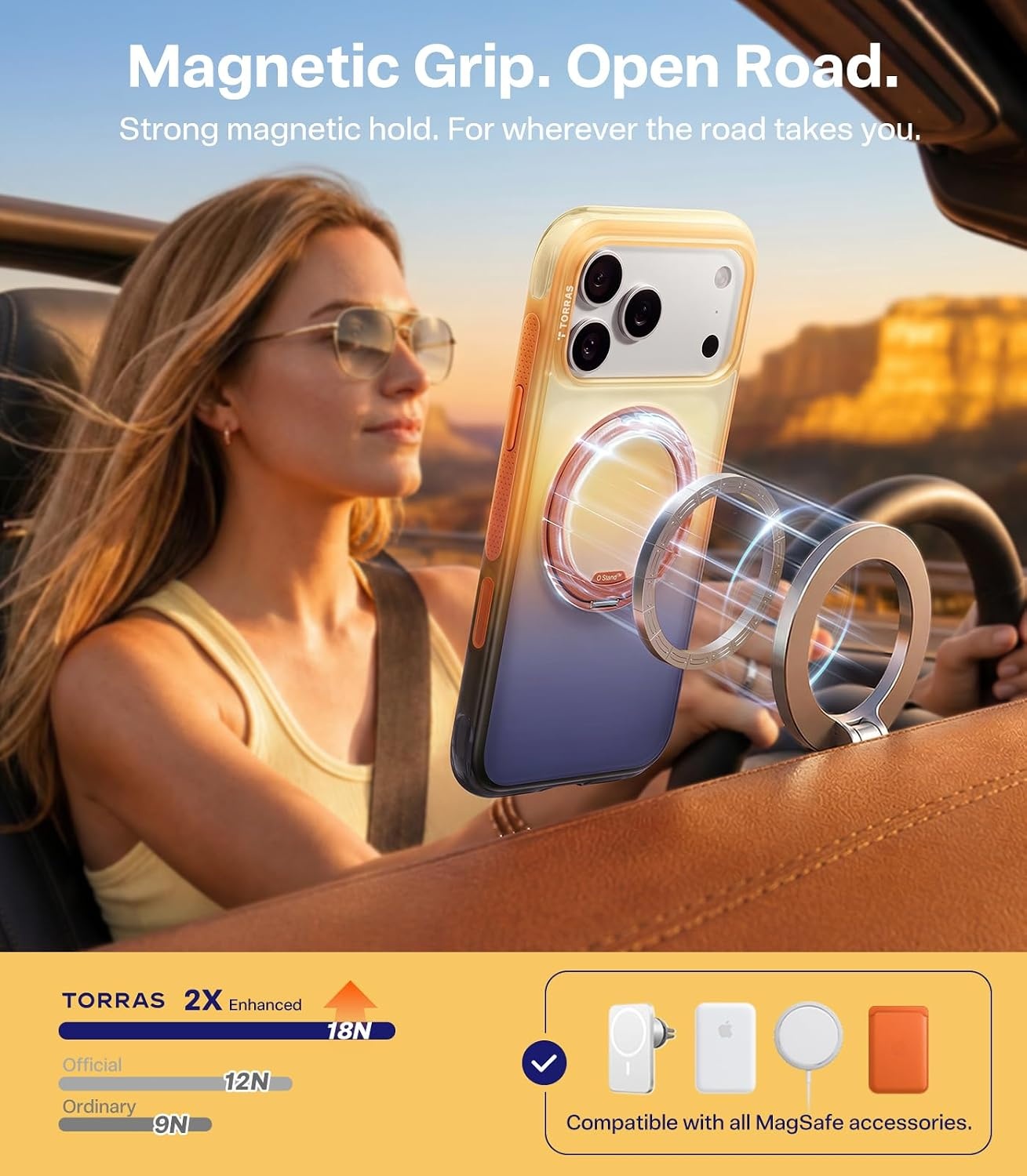image:imageTORRAS O3 Air Gradient for iPhone 17 Pro Max Case with 360 Magnetic Stand Fit for MagSafe MilitaryGrade Protection Slim Case for iPhone 17 Pro Max 69 Dusk Haze PurpleArizona Glow