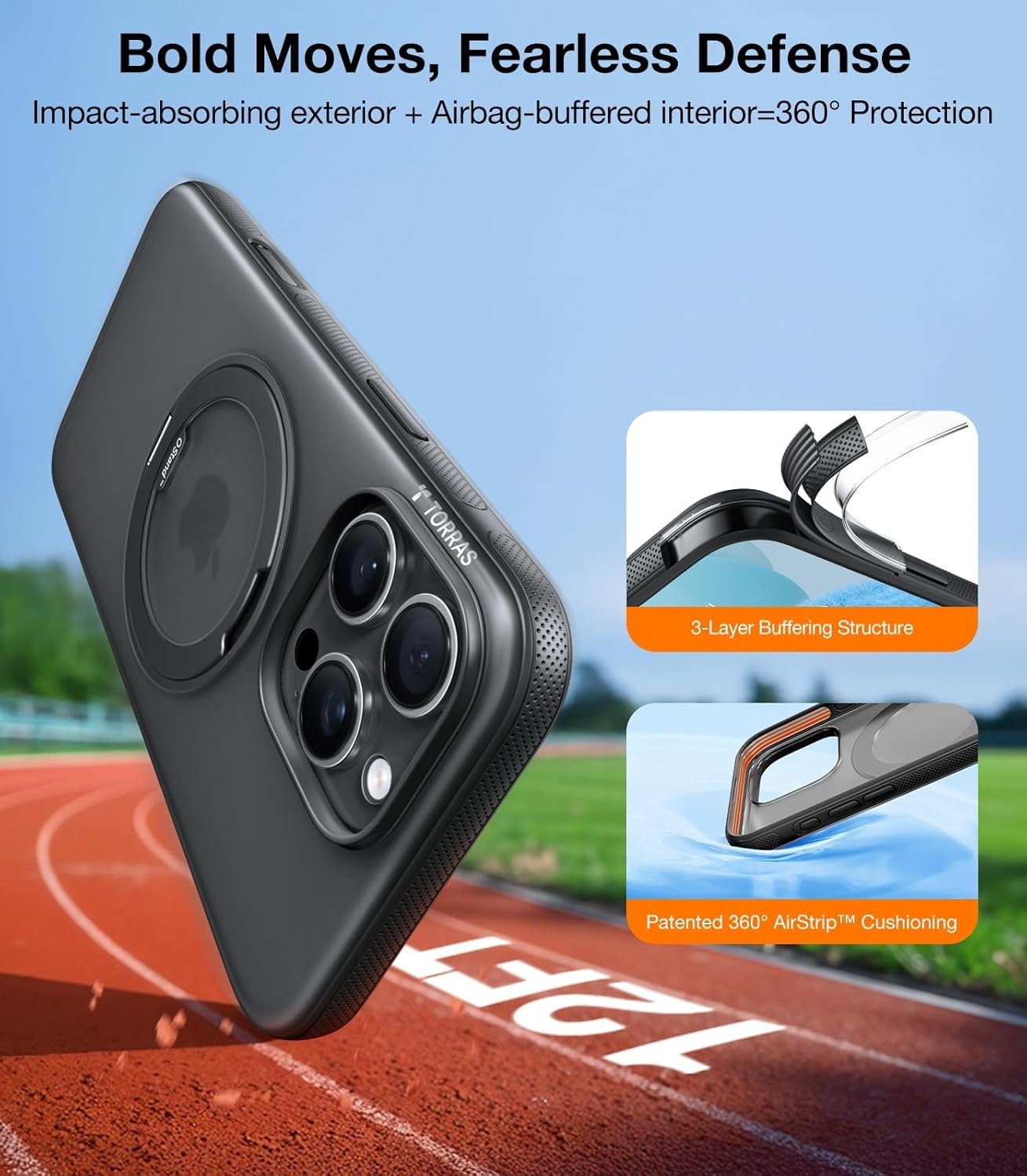 image:imageTORRAS O3 Fitness for iPhone 16 Pro Case Magnetic Stand Fit for MagSafe 360 Rotatable Stable Stand Camera Control Button MilitaryGrade Shockproof Slim amp Sleek Mint Green TranslucentObsidian Black