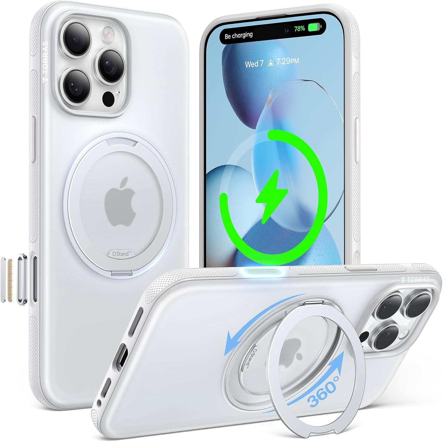 image:imageTORRAS O3 Fitness for iPhone 16 Pro Case Magnetic Stand Fit for MagSafe 360 Rotatable Stable Stand Camera Control Button MilitaryGrade Shockproof Slim amp Sleek Mint Green TranslucentGlacier White