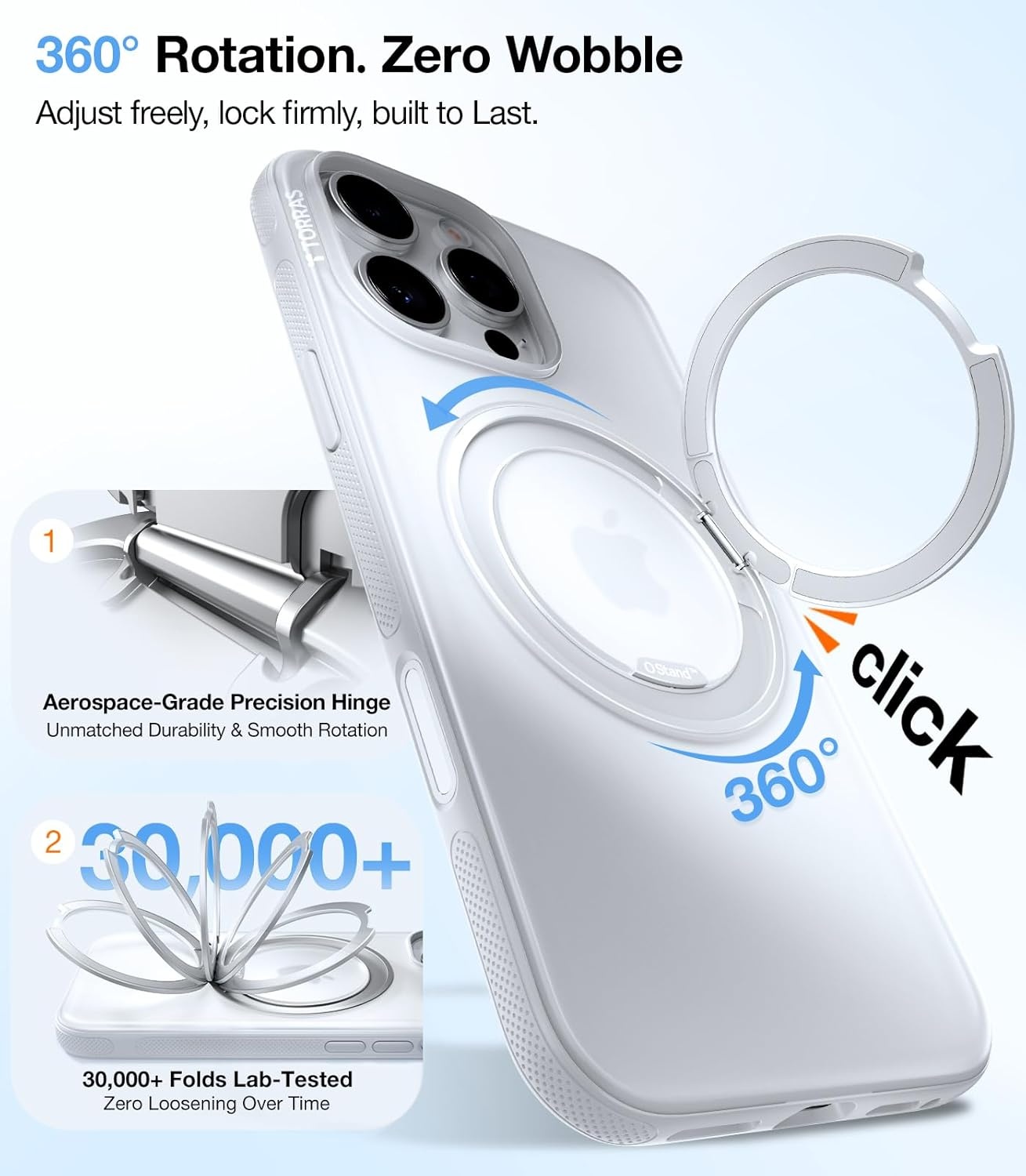 image:imageTORRAS O3 Fitness for iPhone 16 Pro Case Magnetic Stand Fit for MagSafe 360 Rotatable Stable Stand Camera Control Button MilitaryGrade Shockproof Slim amp Sleek Mint Green TranslucentGlacier White