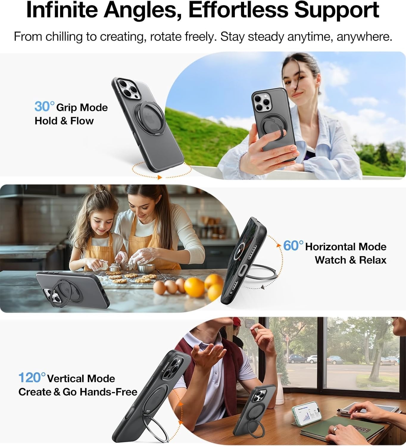 image:imageTORRAS O3 Fitness for iPhone 16 Pro Case Magnetic Stand Fit for MagSafe 360 Rotatable Stable Stand Camera Control Button MilitaryGrade Shockproof Slim amp Sleek Mint Green TranslucentObsidian Black