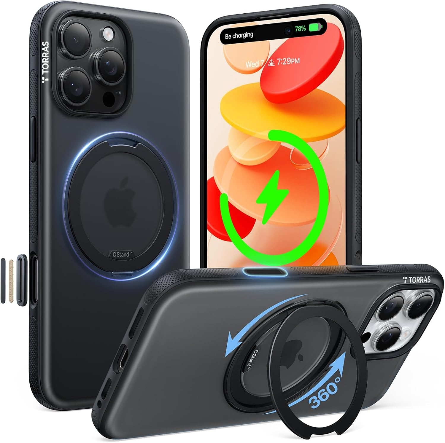 image:imageTORRAS O3 Fitness for iPhone 16 Pro Case Magnetic Stand Fit for MagSafe 360 Rotatable Stable Stand Camera Control Button MilitaryGrade Shockproof Slim amp Sleek Mint Green TranslucentObsidian Black