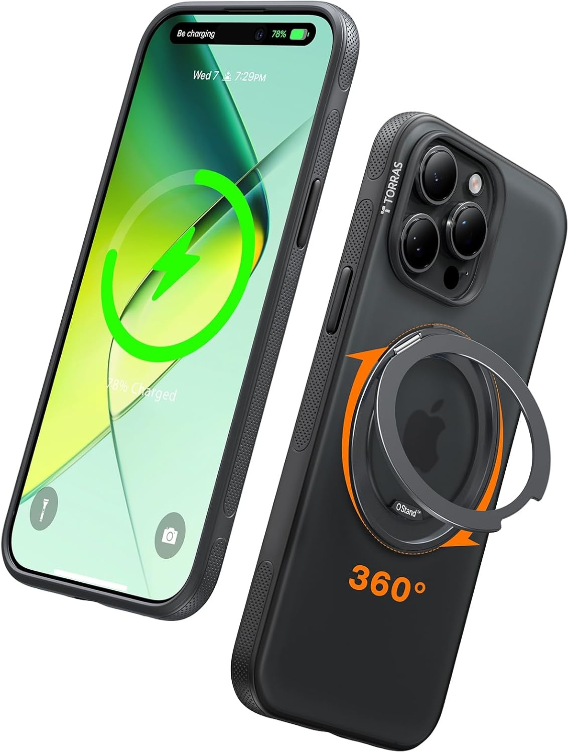 image:imageTORRAS O3 Fitness for iPhone 16 Pro Case Magnetic Stand Fit for MagSafe 360 Rotatable Stable Stand Camera Control Button MilitaryGrade Shockproof Slim amp Sleek Mint Green TranslucentObsidian Black
