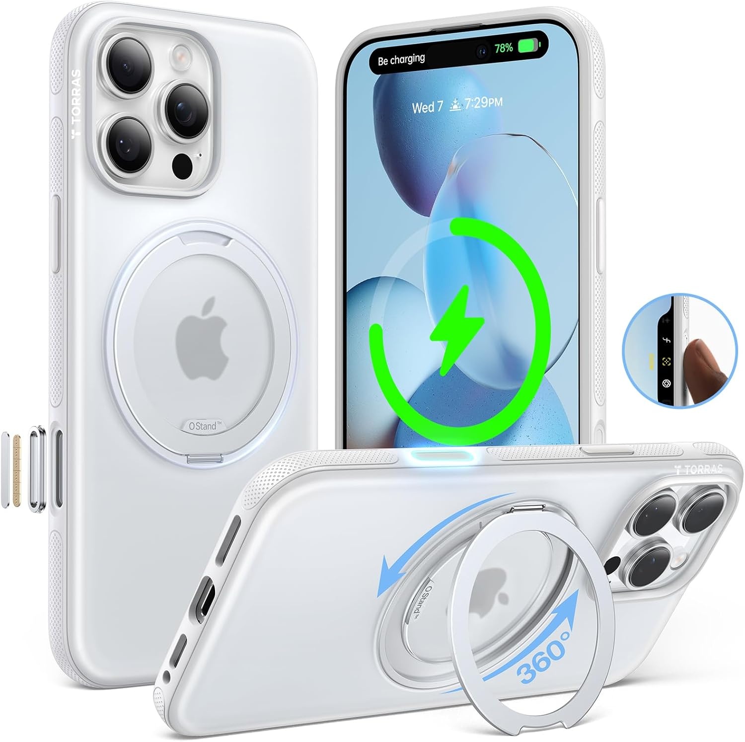 image:imageTORRAS O3 Fitness for iPhone 16 Pro Case Magnetic Stand Fit for MagSafe 360 Rotatable Stable Stand Camera Control Button MilitaryGrade Shockproof Slim amp Sleek Mint Green TranslucentGlacier White