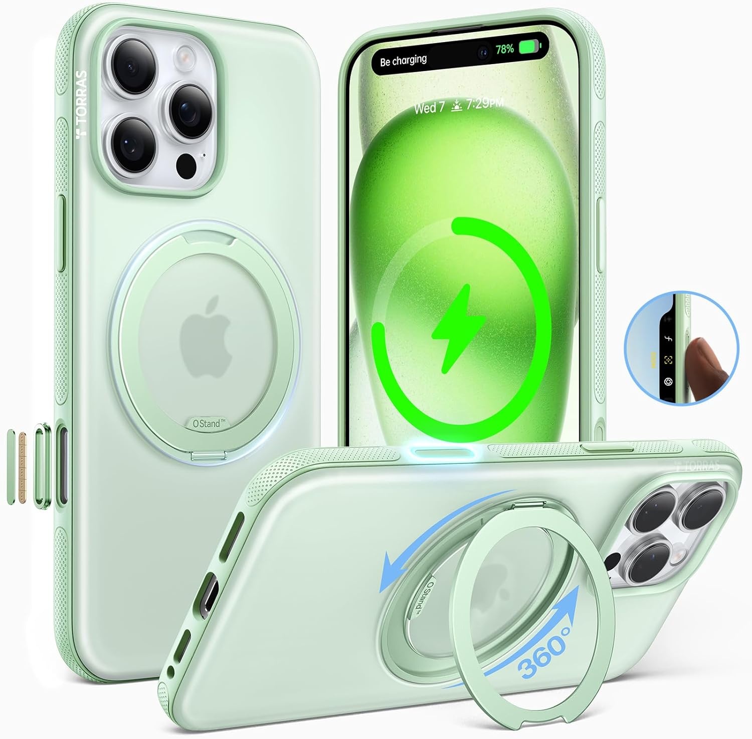 image:imageTORRAS O3 Fitness for iPhone 16 Pro Case Magnetic Stand Fit for MagSafe 360 Rotatable Stable Stand Camera Control Button MilitaryGrade Shockproof Slim amp Sleek Mint Green TranslucentMint Green