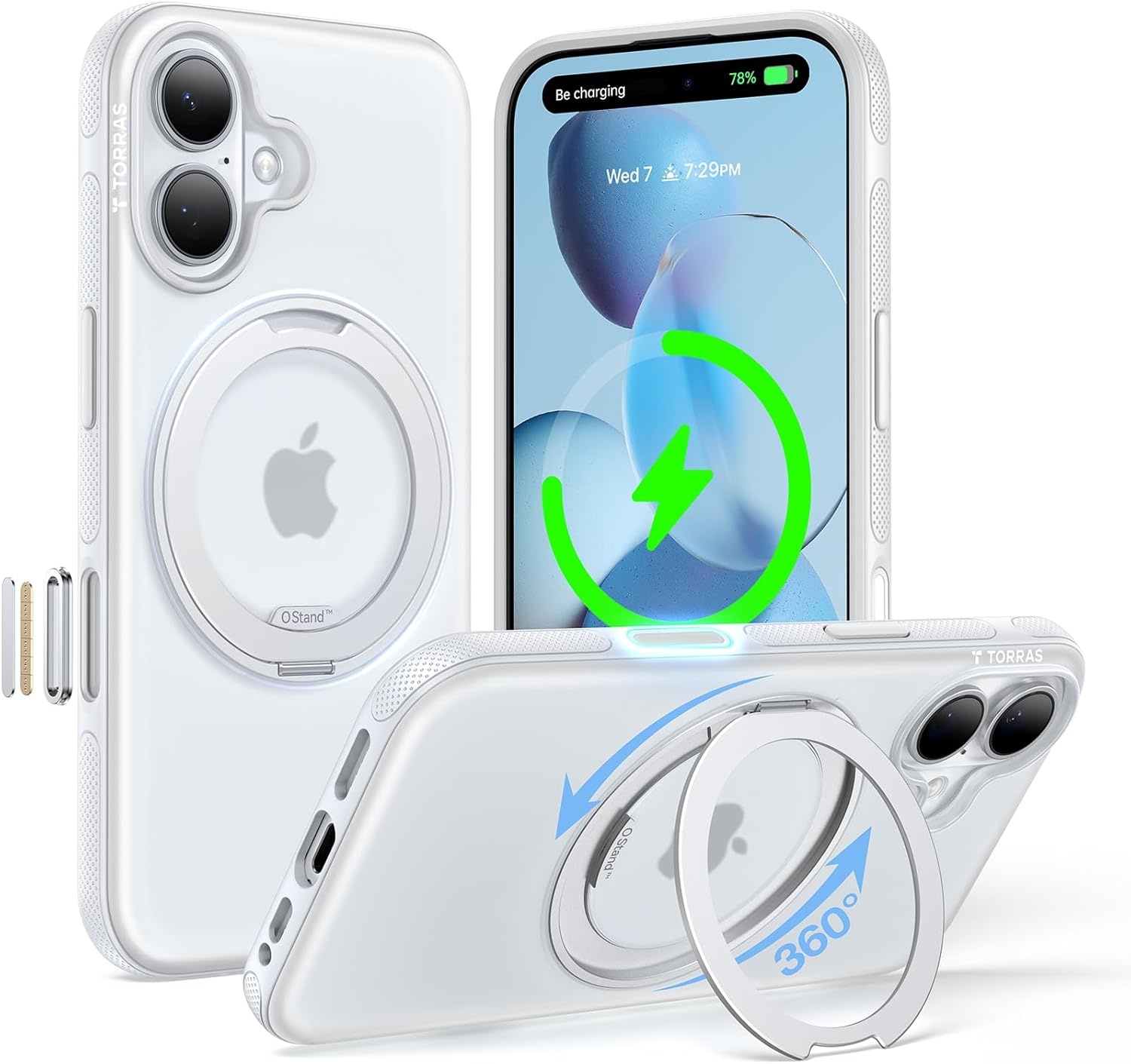 image:imageTORRAS O3 Fitness for iPhone 16 Pro Case Magnetic Stand Fit for MagSafe 360 Rotatable Stable Stand Camera Control Button MilitaryGrade Shockproof Slim amp Sleek Mint Green TranslucentGlacier White