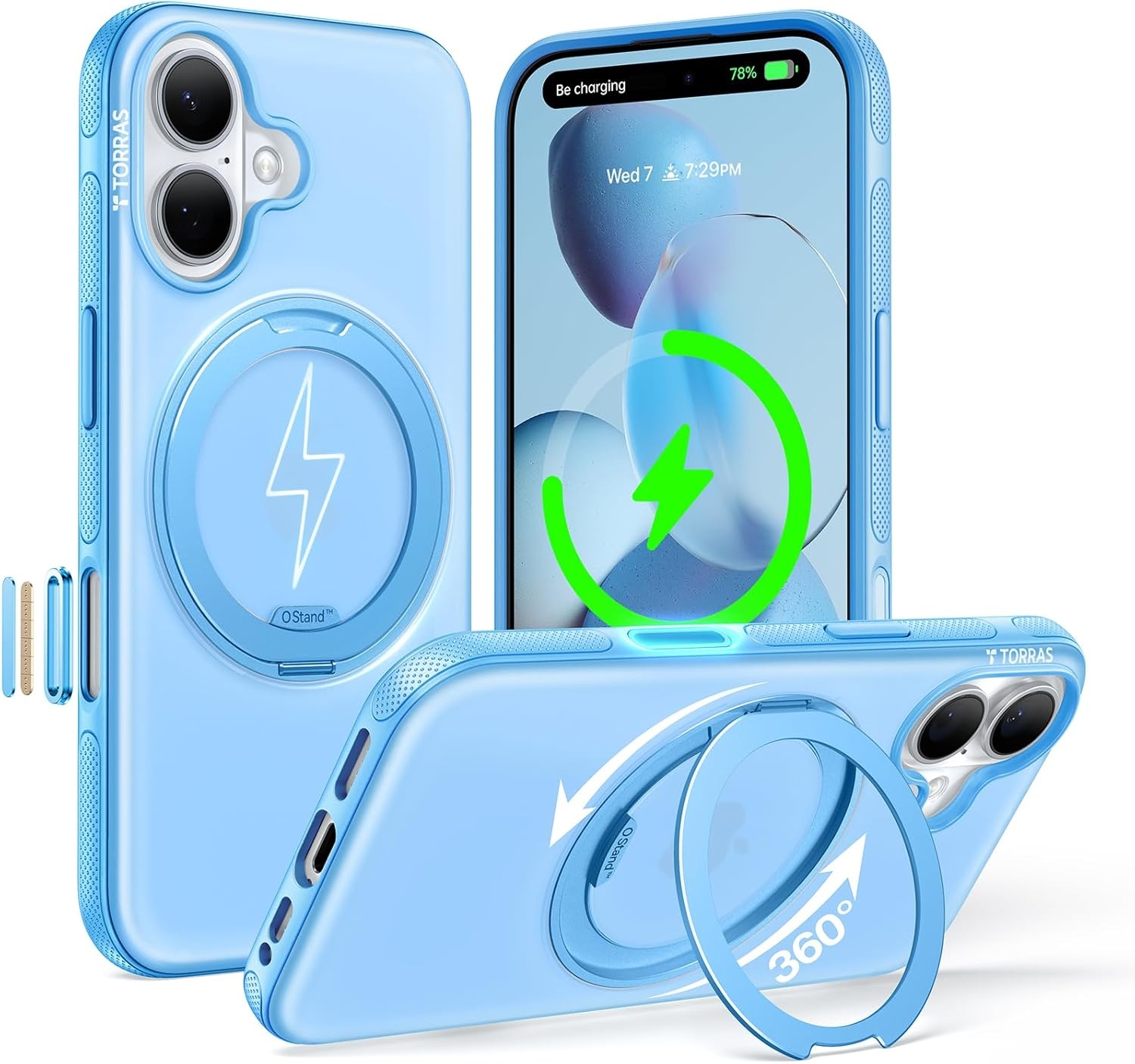 image:imageTORRAS O3 Fitness for iPhone 16 Pro Case Magnetic Stand Fit for MagSafe 360 Rotatable Stable Stand Camera Control Button MilitaryGrade Shockproof Slim amp Sleek Mint Green TranslucentCoastal Blue
