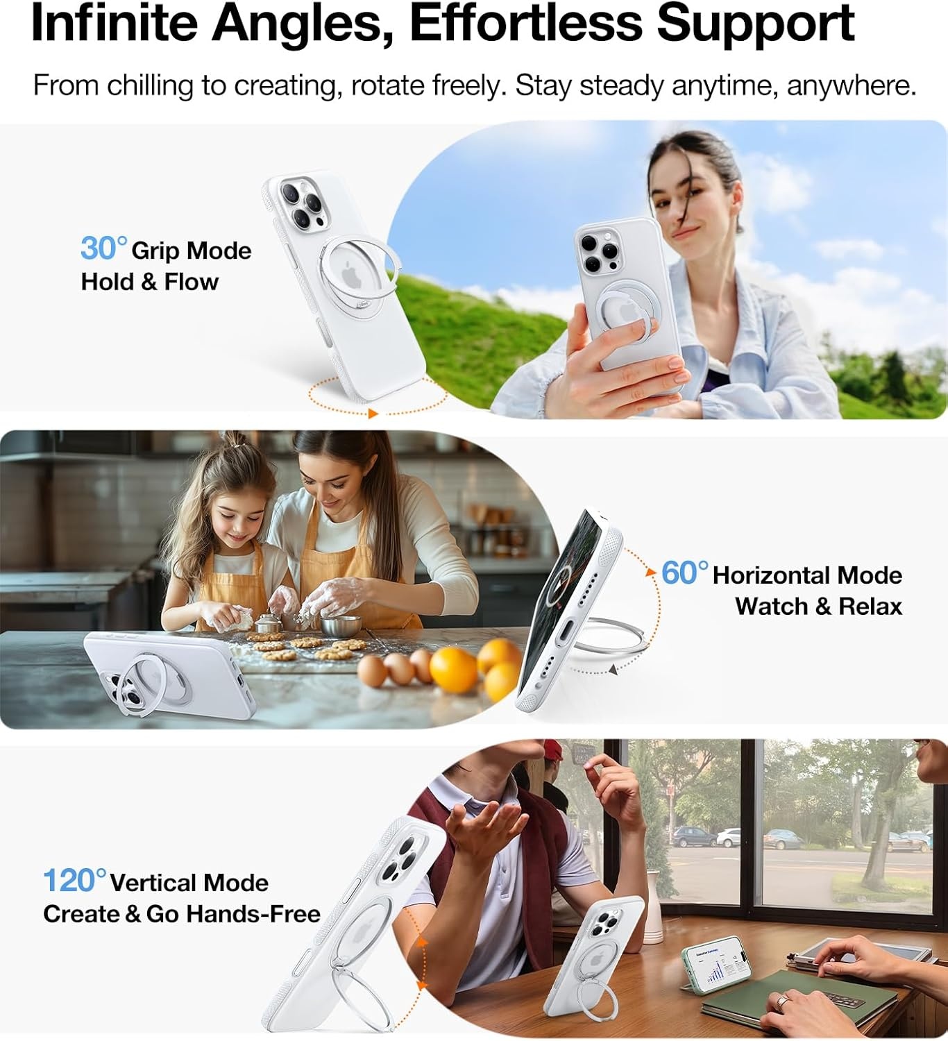 image:imageTORRAS O3 Fitness for iPhone 16 Pro Case Magnetic Stand Fit for MagSafe 360 Rotatable Stable Stand Camera Control Button MilitaryGrade Shockproof Slim amp Sleek Mint Green TranslucentGlacier White