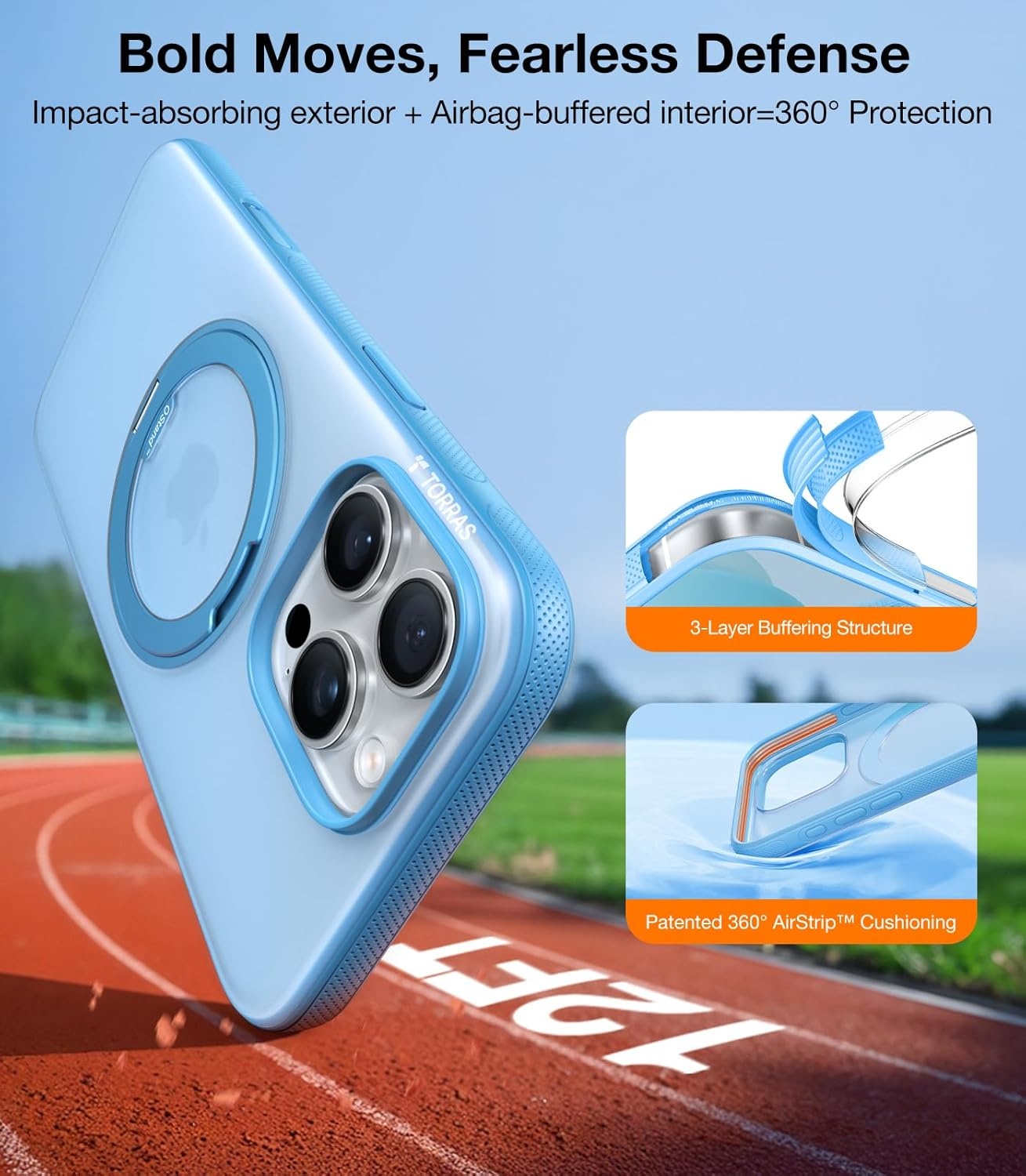 image:imageTORRAS O3 Fitness for iPhone 16 Pro Case Magnetic Stand Fit for MagSafe 360 Rotatable Stable Stand Camera Control Button MilitaryGrade Shockproof Slim amp Sleek Mint Green TranslucentCoastal Blue